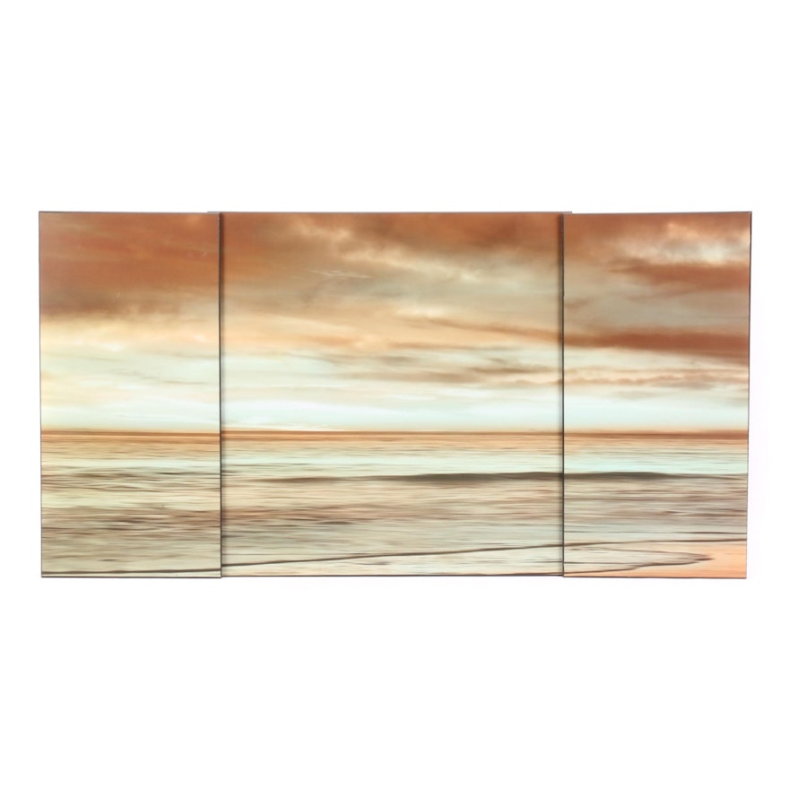 Abstract Ocean Scene Offset Lithographs Mounted to Panels