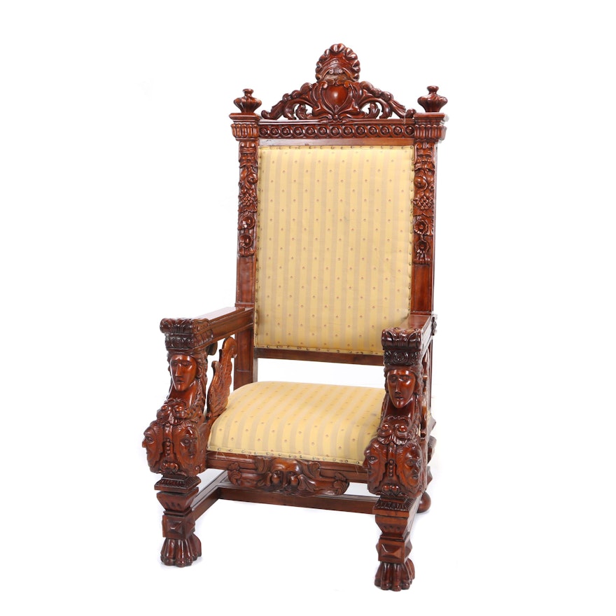 Baroque Style Mahogany Throne Chair, 20th Century