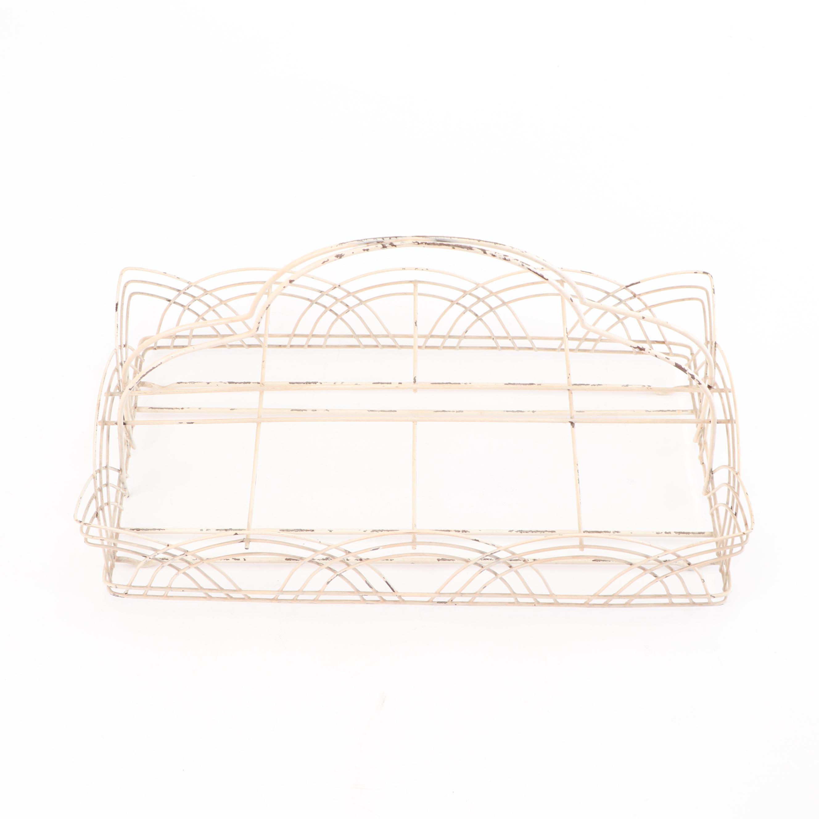 Art Deco Style Tumbler Glasses with Wire Caddy and Handkerchief