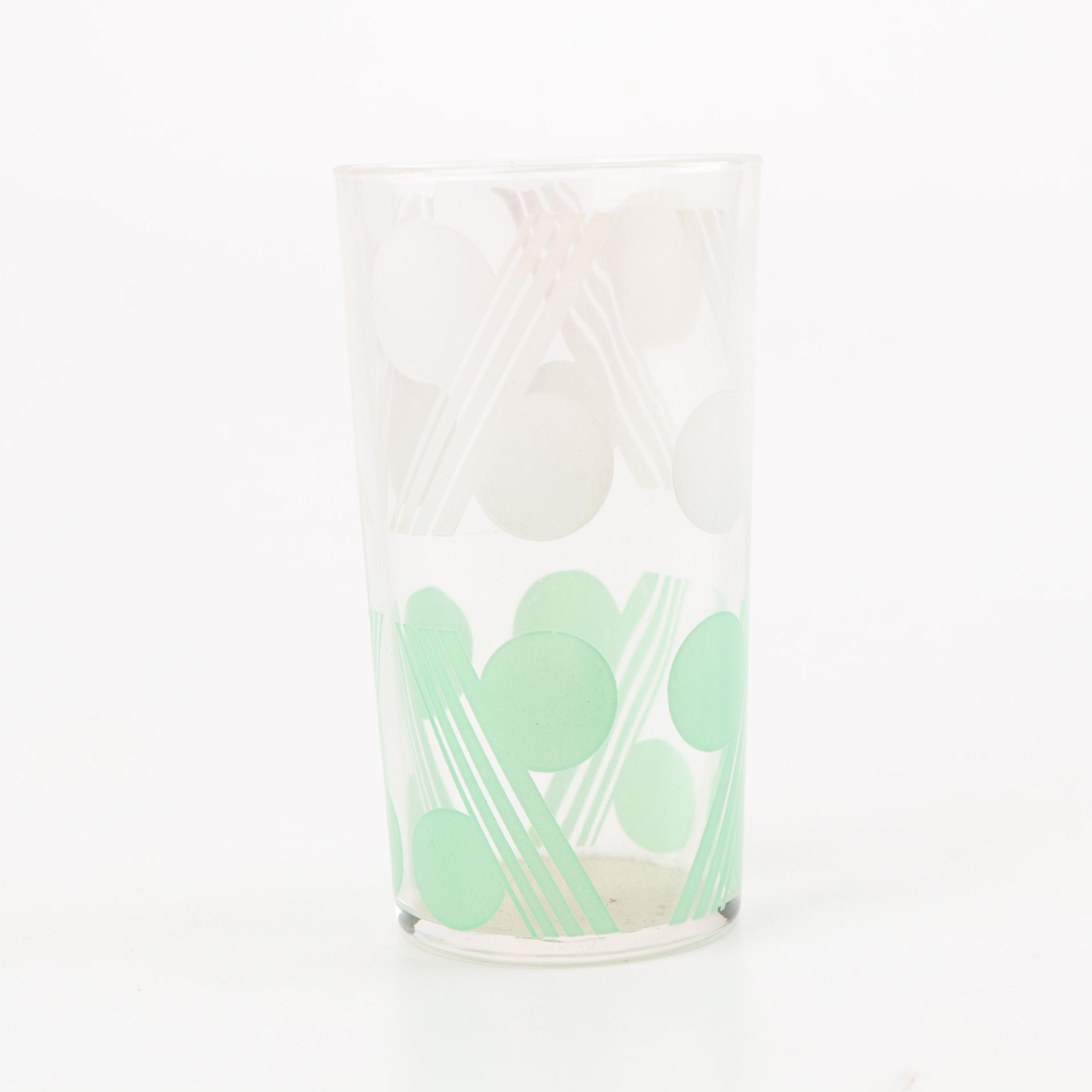 Art Deco Style Tumbler Glasses with Wire Caddy and Handkerchief