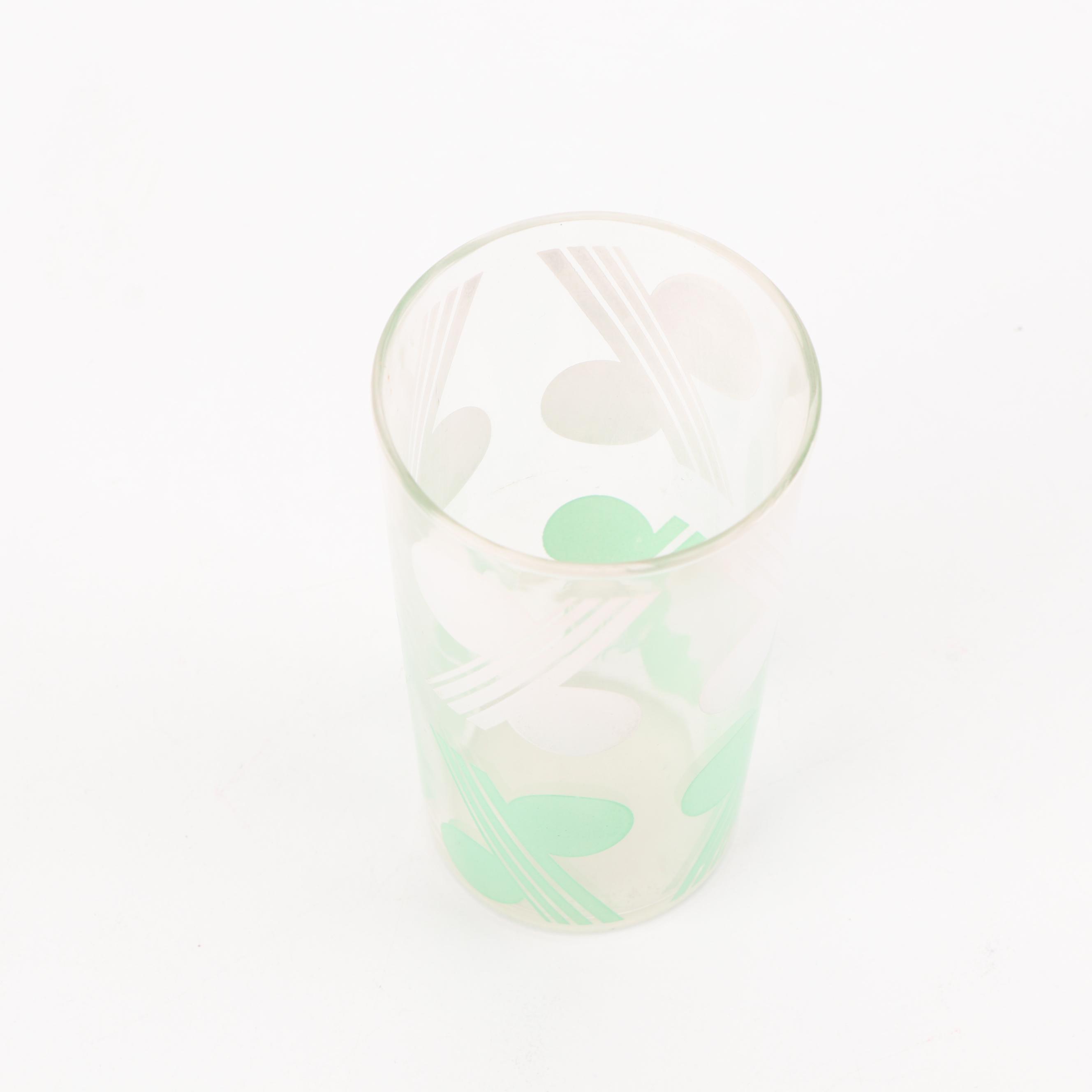 Art Deco Style Tumbler Glasses with Wire Caddy and Handkerchief