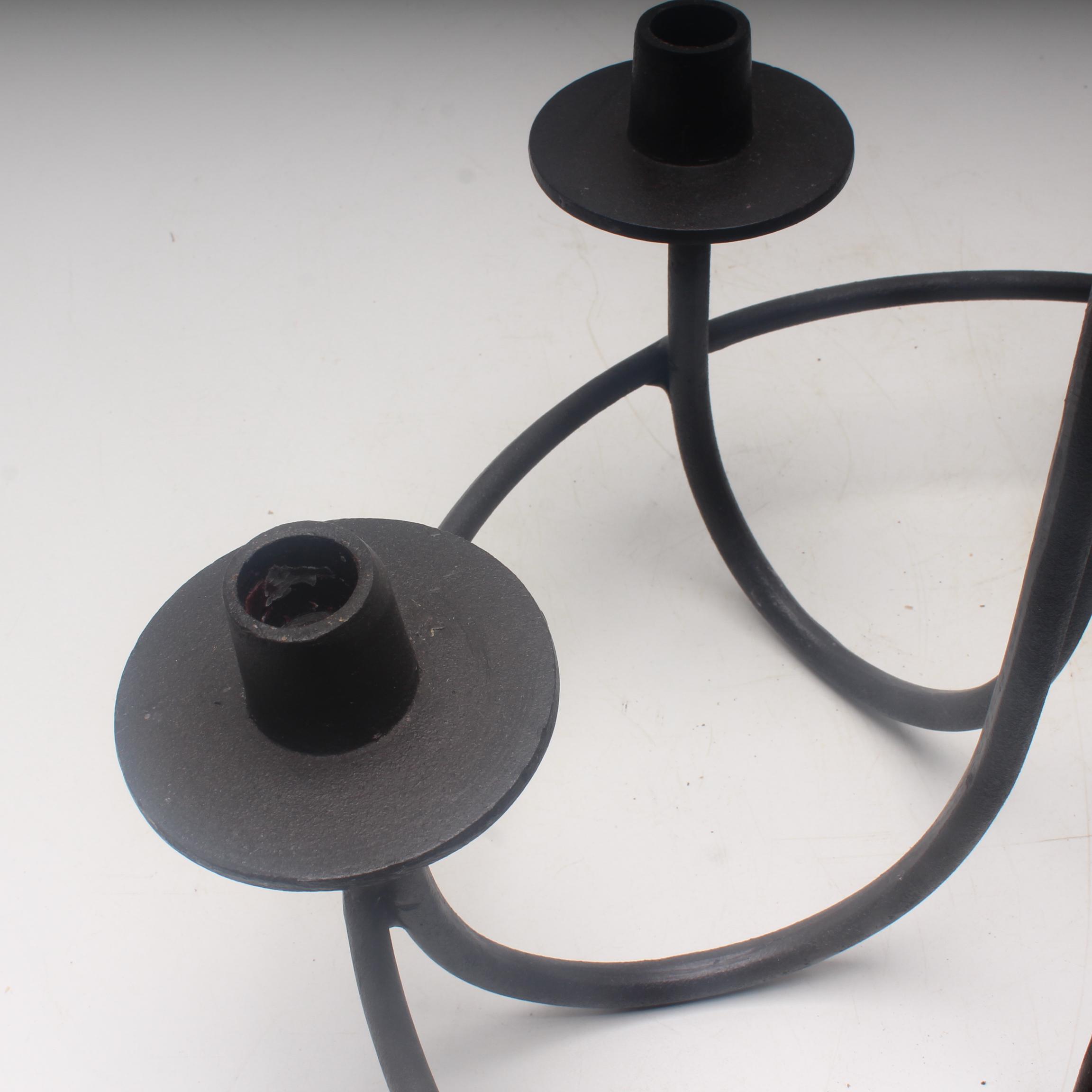 Modernist Wrought Iron Six-Light Candle Chandelier