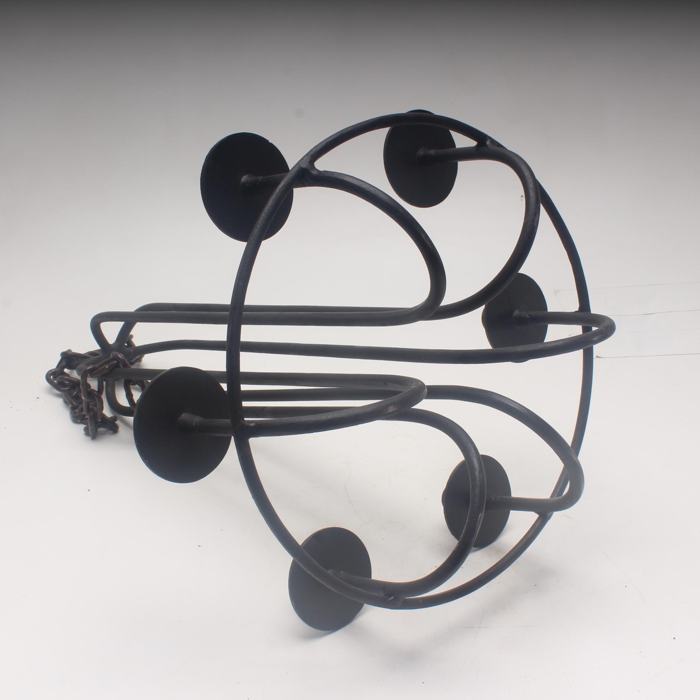 Modernist Wrought Iron Six-Light Candle Chandelier