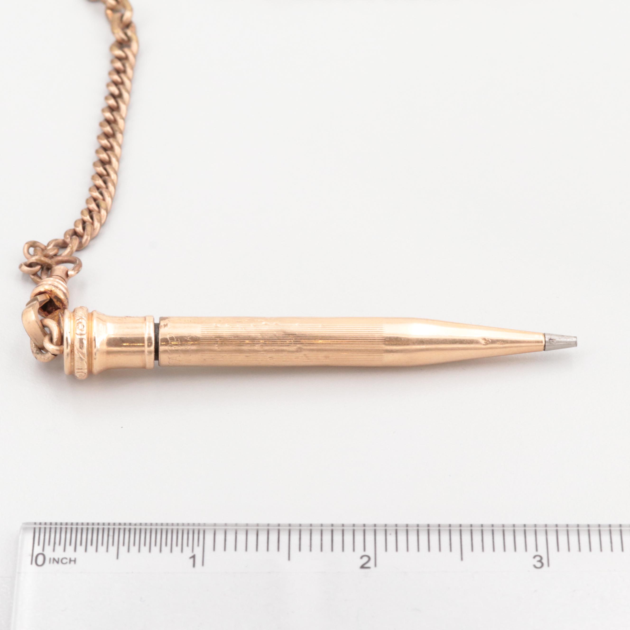 Antique Bloodstone and Sard Watch Chain with Wahl Eversharp Mechanical Pencil