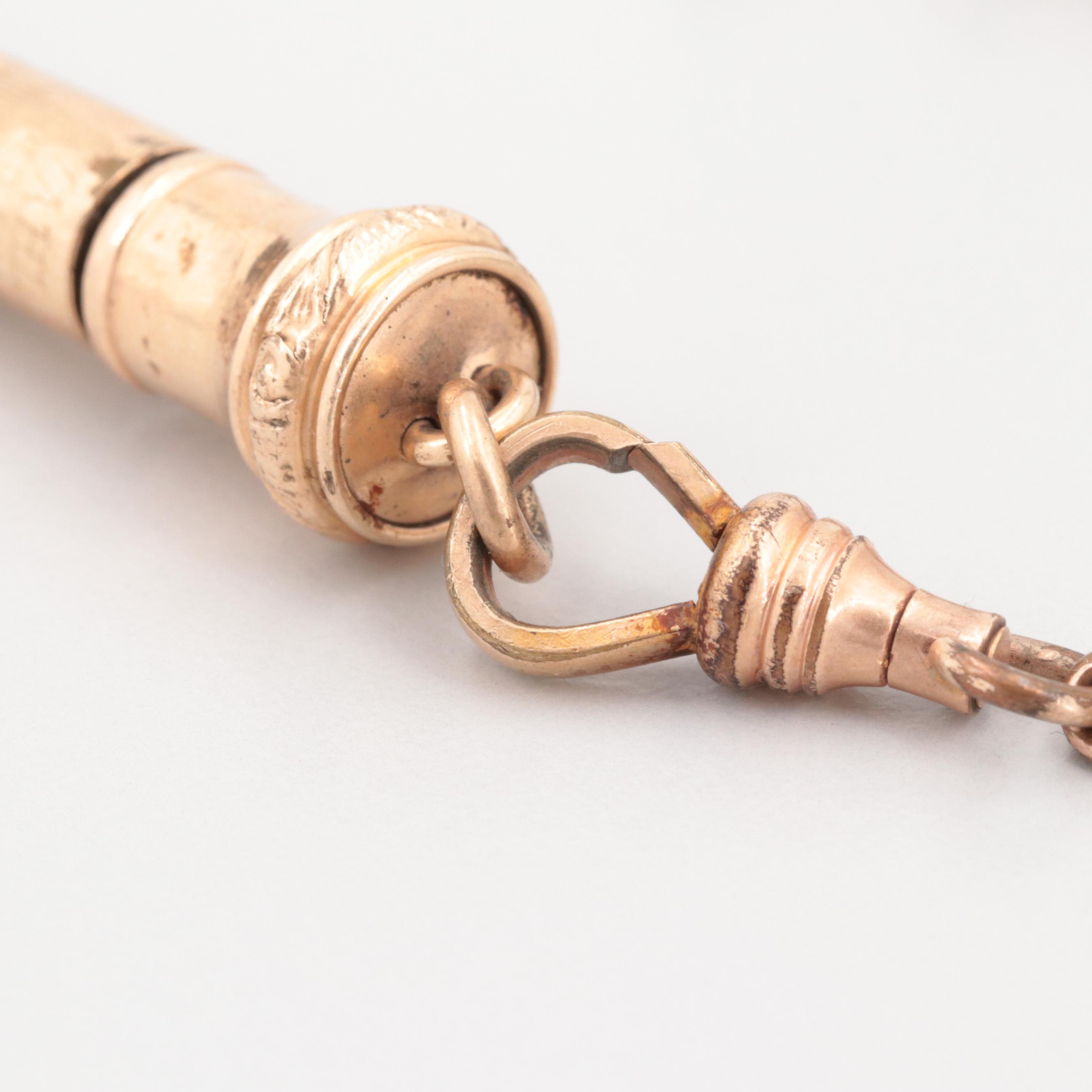 Antique Bloodstone and Sard Watch Chain with Wahl Eversharp Mechanical Pencil