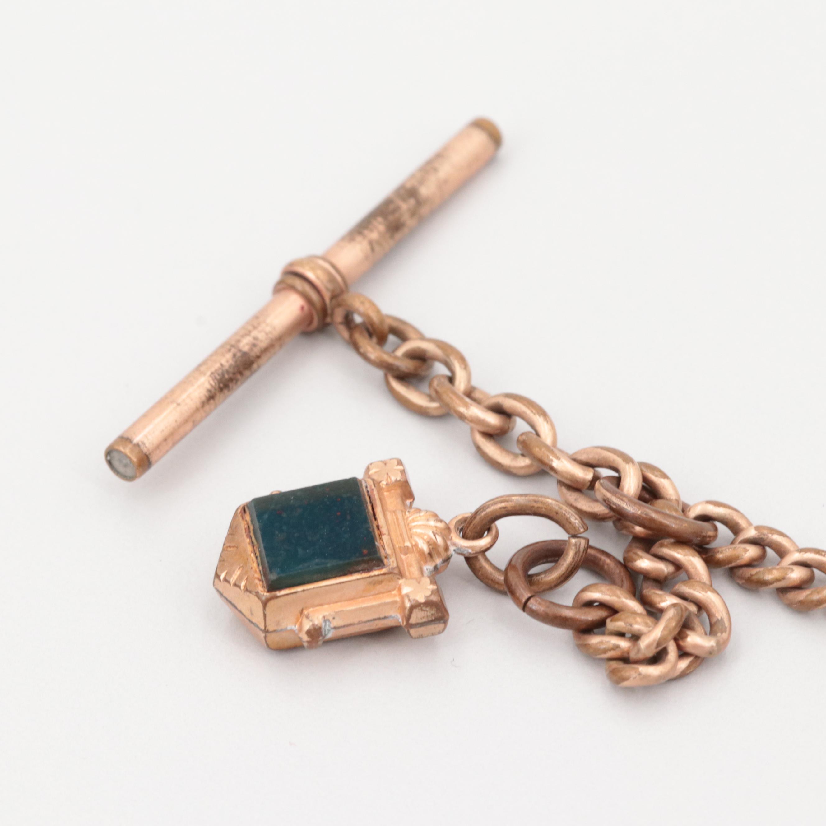 Antique Bloodstone and Sard Watch Chain with Wahl Eversharp Mechanical Pencil