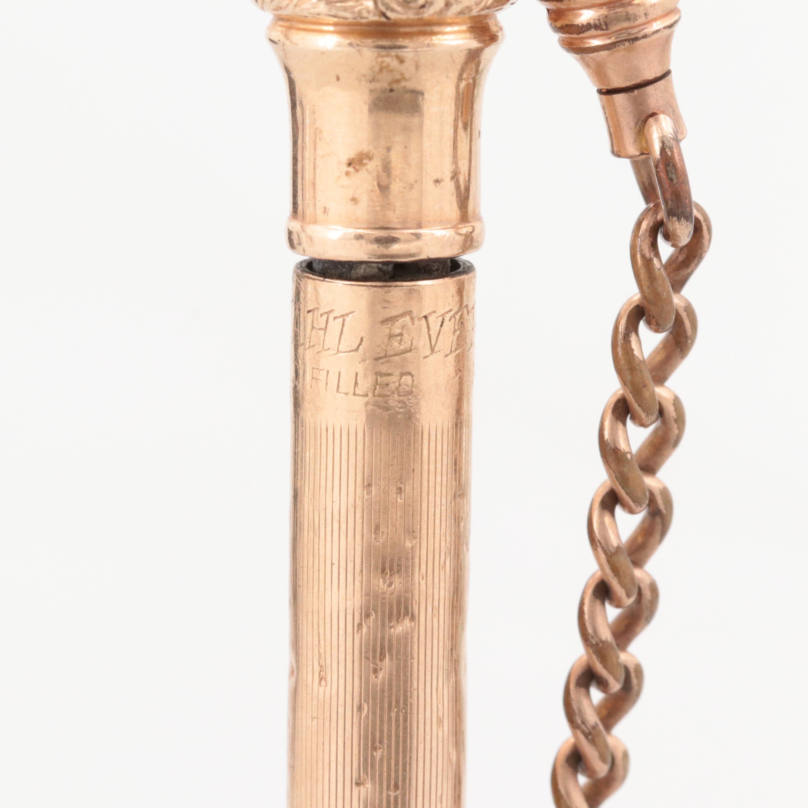 Antique Bloodstone and Sard Watch Chain with Wahl Eversharp Mechanical Pencil