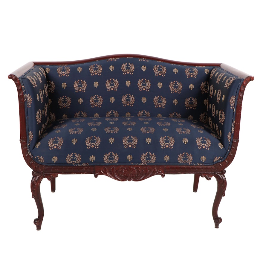 Louis XV Style Mahogany Frame Upholstered Settee, Mid-20th Century