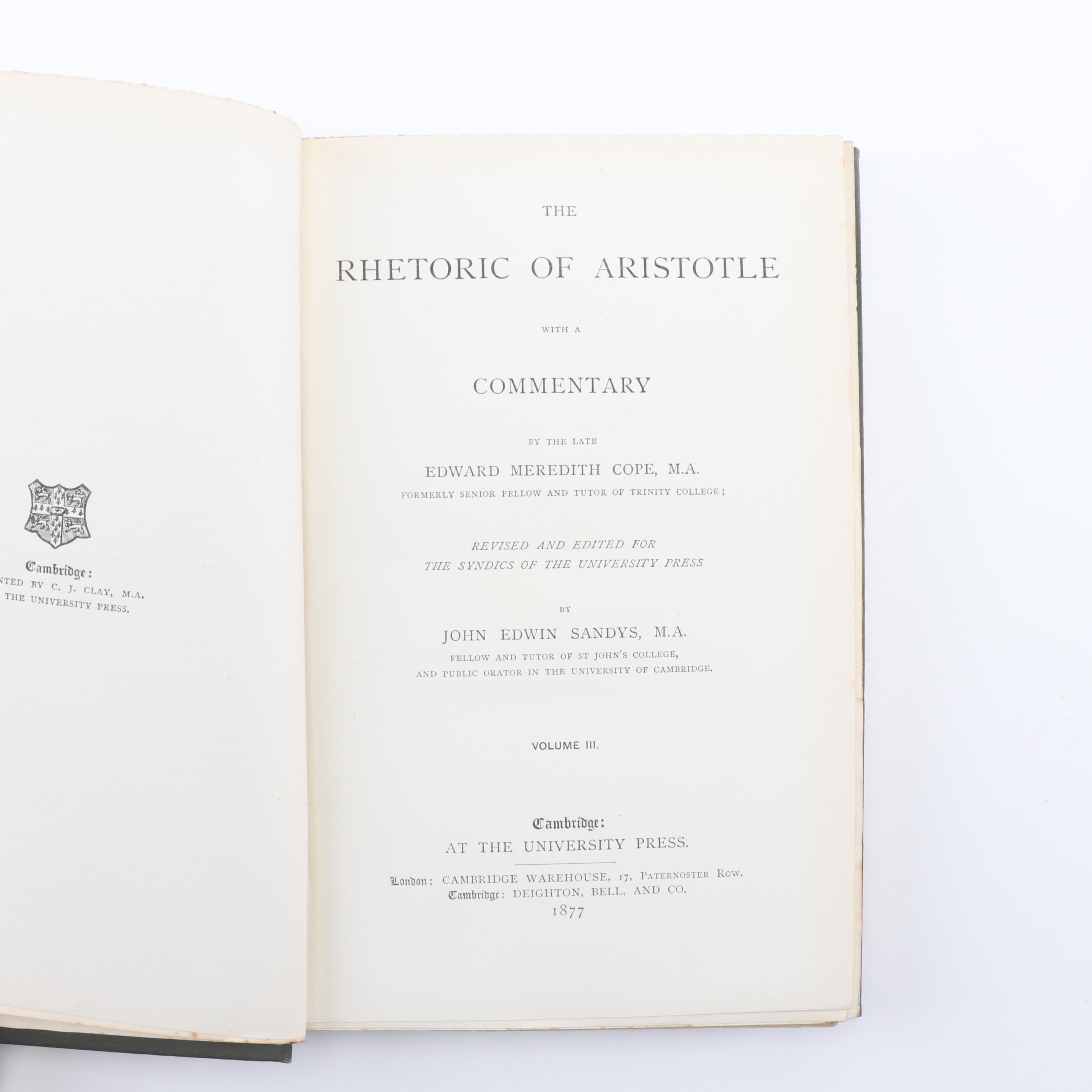 "The Rhetoric of Aristotle" and Other Books in English and German