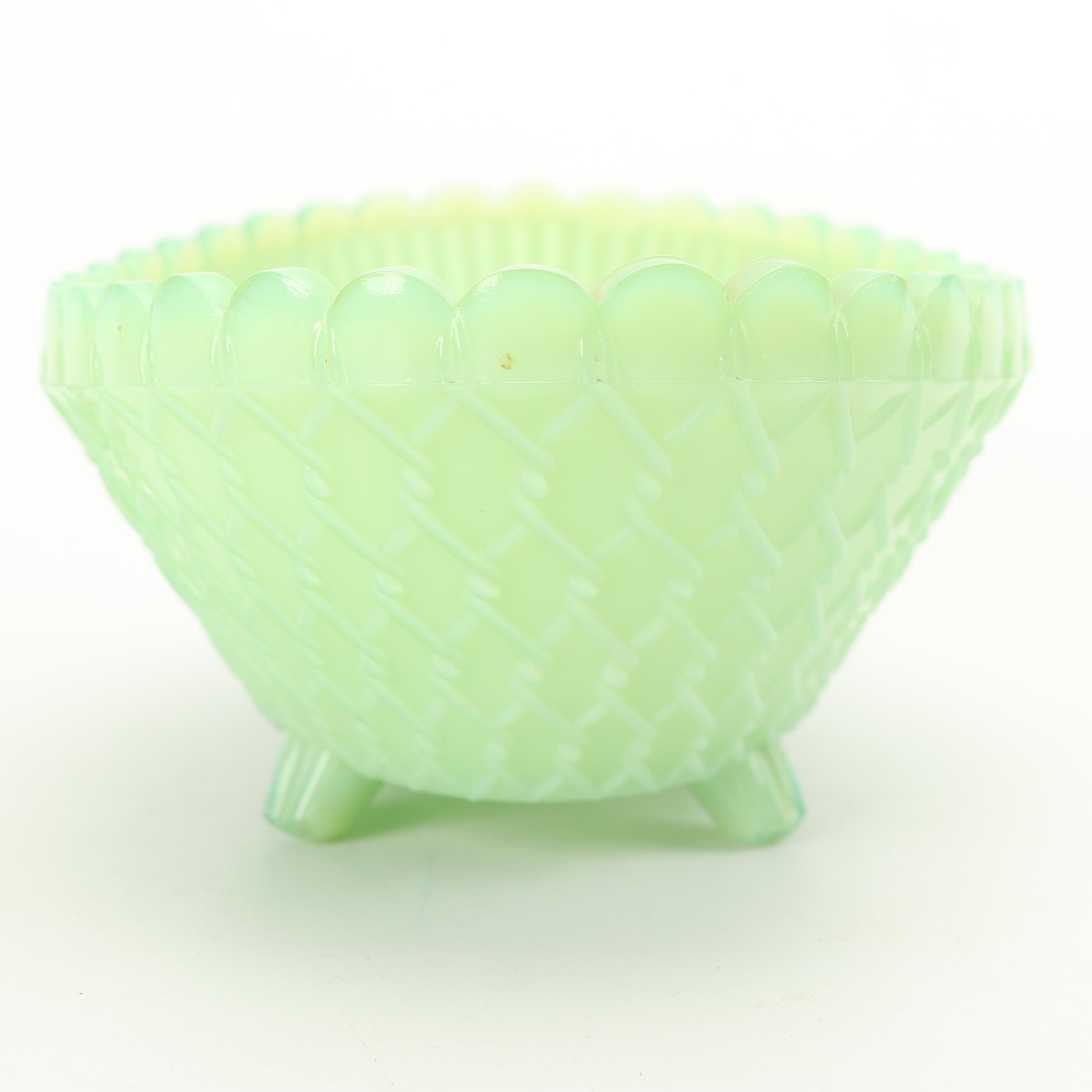 Anchor Hocking "Jade-ite" Glass Leaf Dish with Footed Bowl, Mid-Century