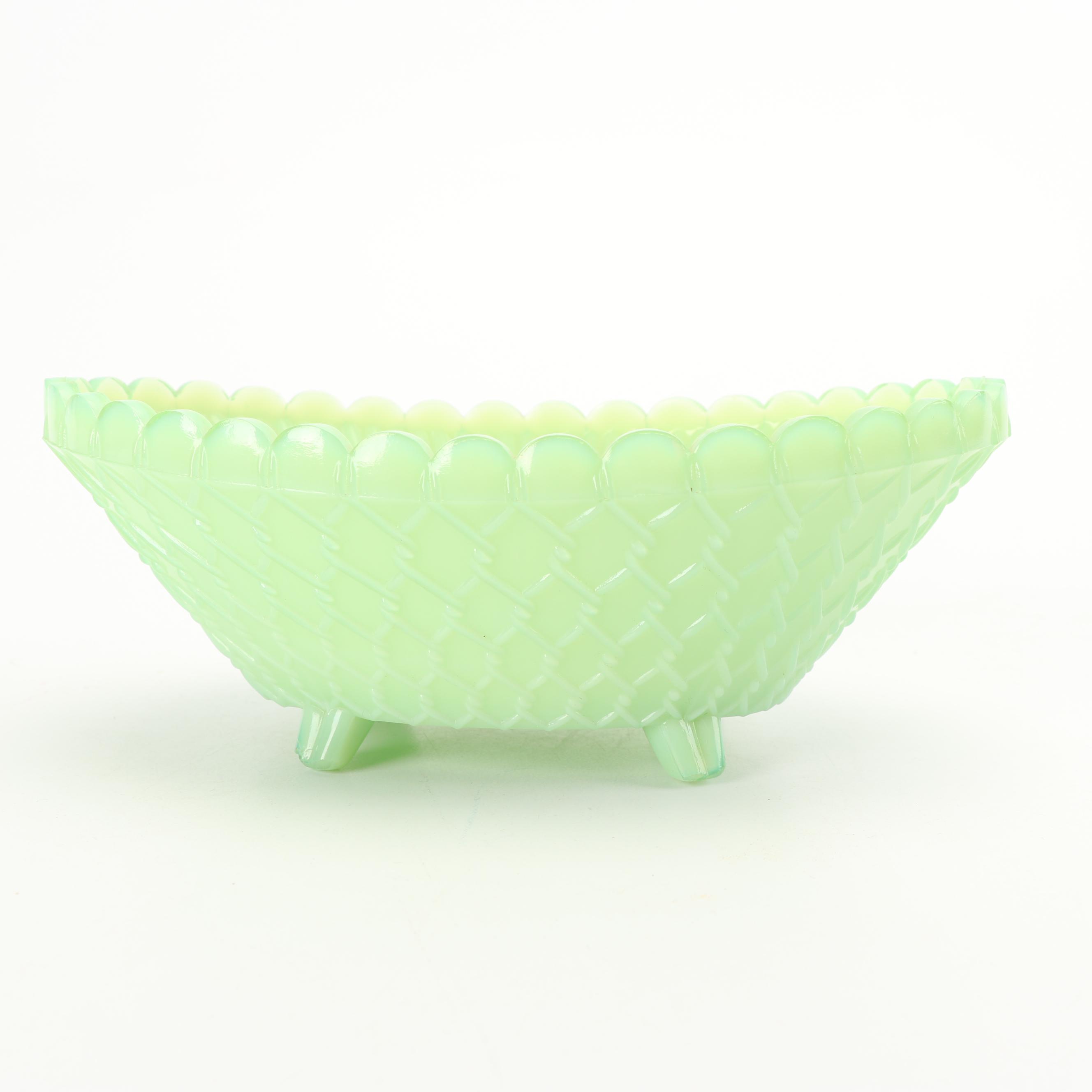 Anchor Hocking "Jade-ite" Glass Leaf Dish with Footed Bowl, Mid-Century