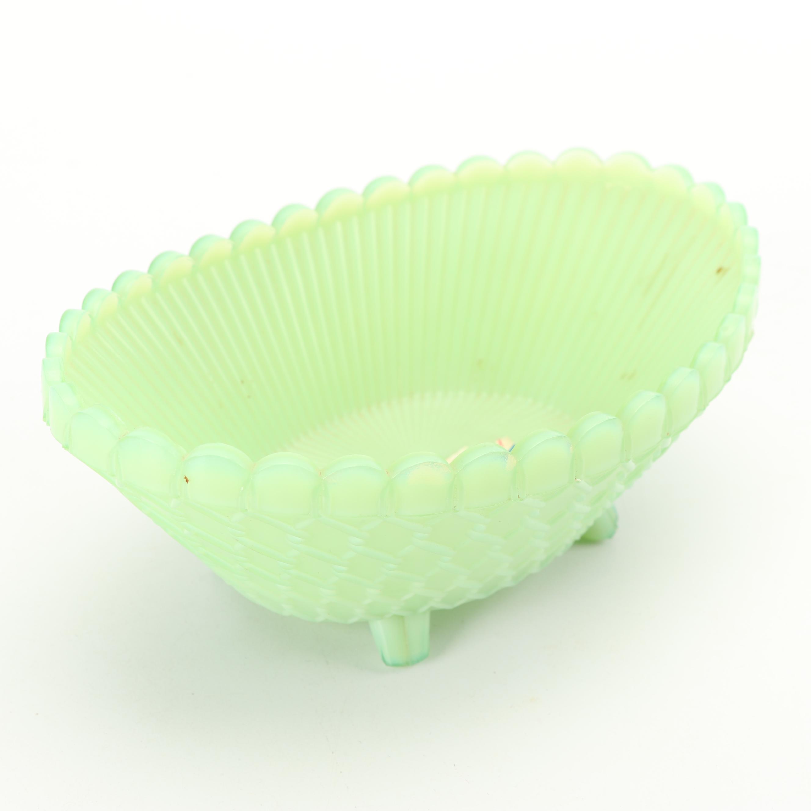 Anchor Hocking "Jade-ite" Glass Leaf Dish with Footed Bowl, Mid-Century