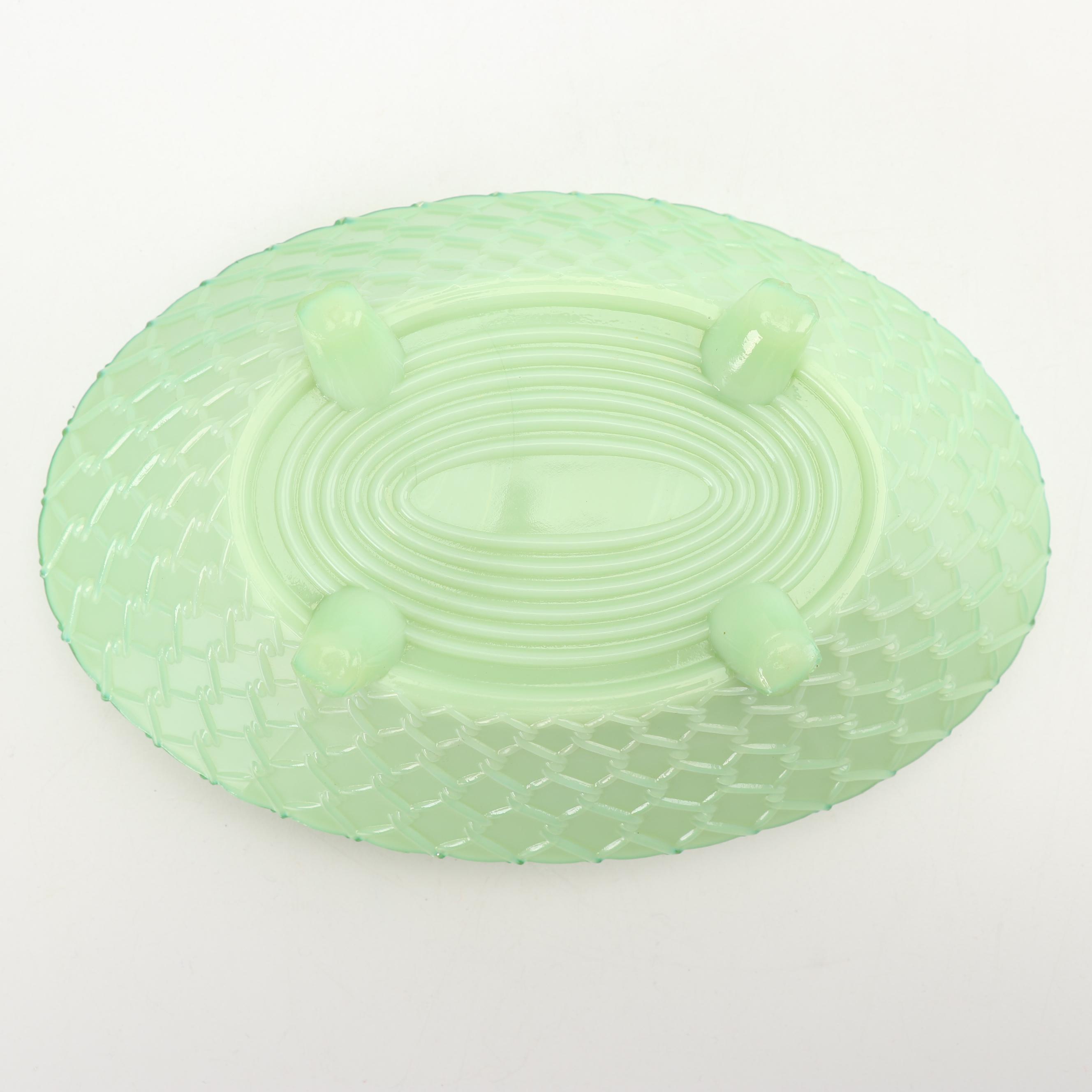 Anchor Hocking "Jade-ite" Glass Leaf Dish with Footed Bowl, Mid-Century