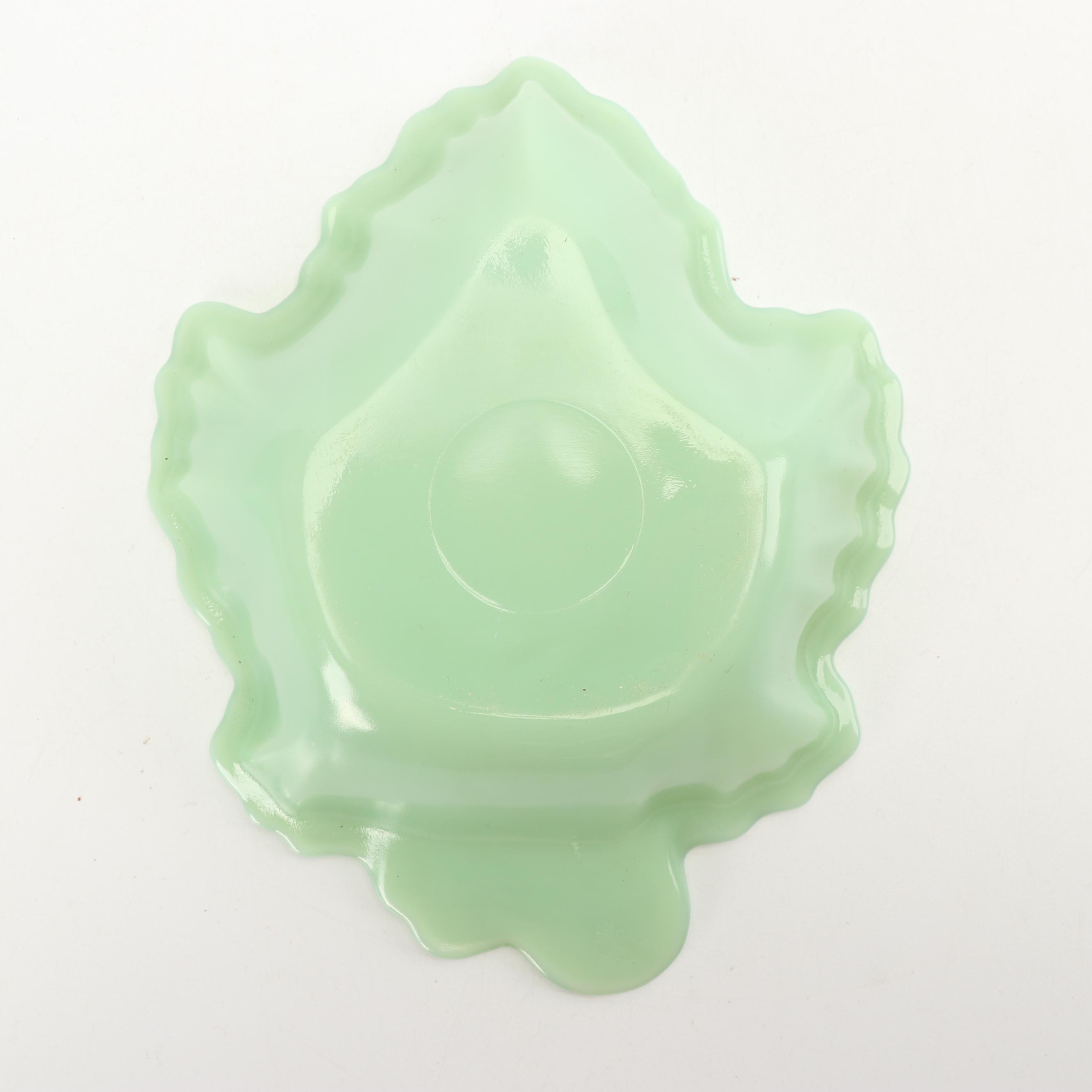 Anchor Hocking "Jade-ite" Glass Leaf Dish with Footed Bowl, Mid-Century