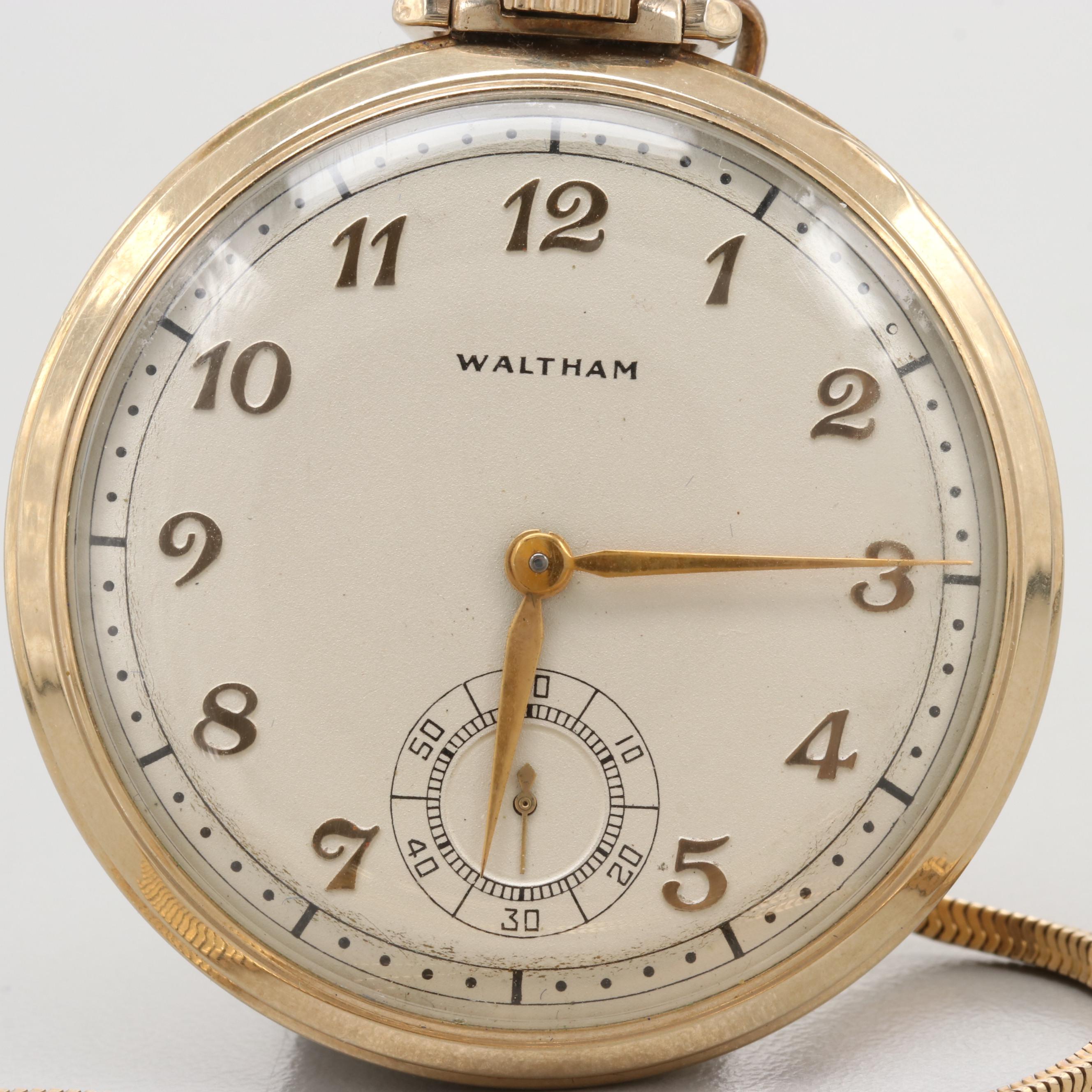 Waltham 10K Gold Filled Pocket Watch With Pocket Knife Fob Chain, 1944