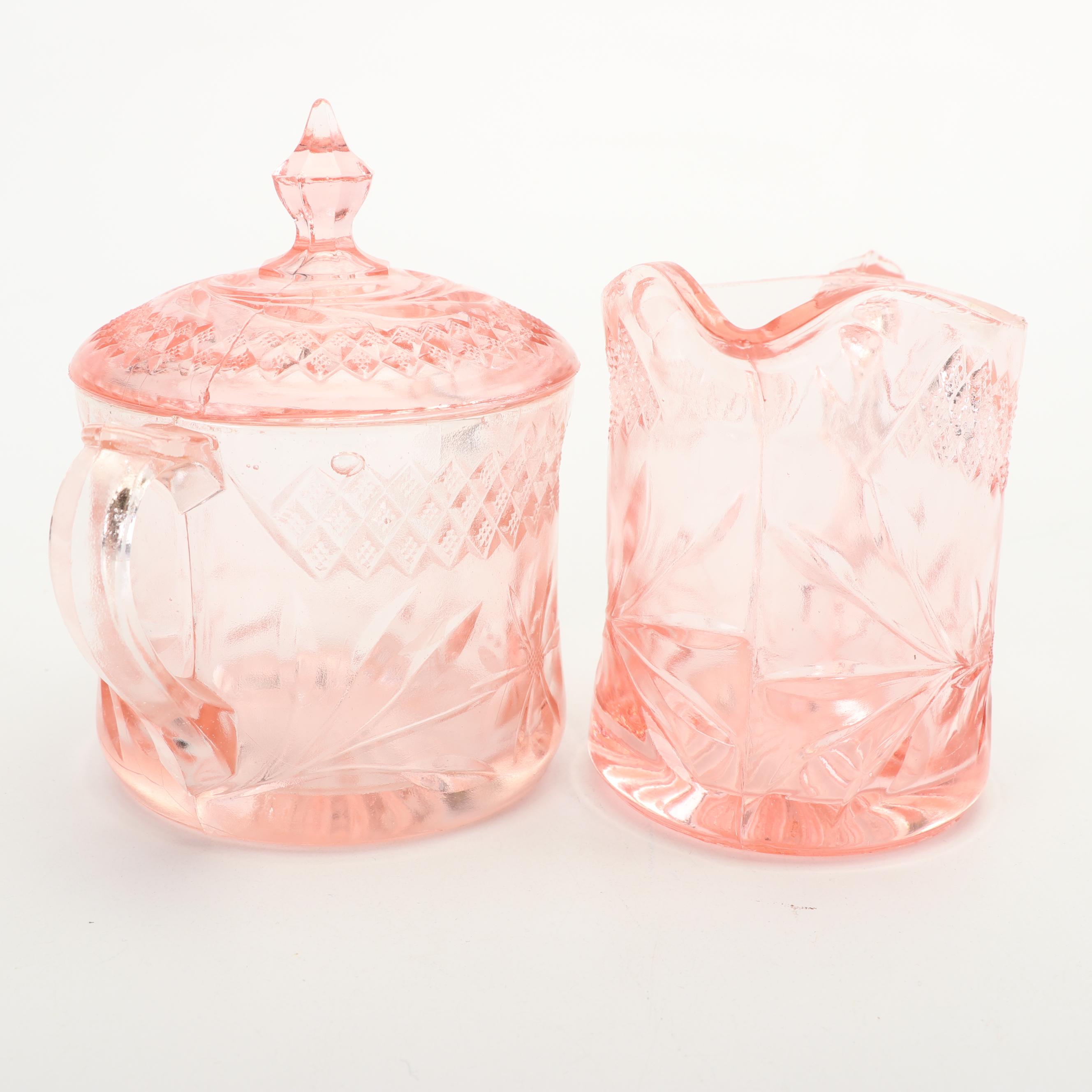Pink Depression Glass Serveware including US Glass "Floral and Diamond"
