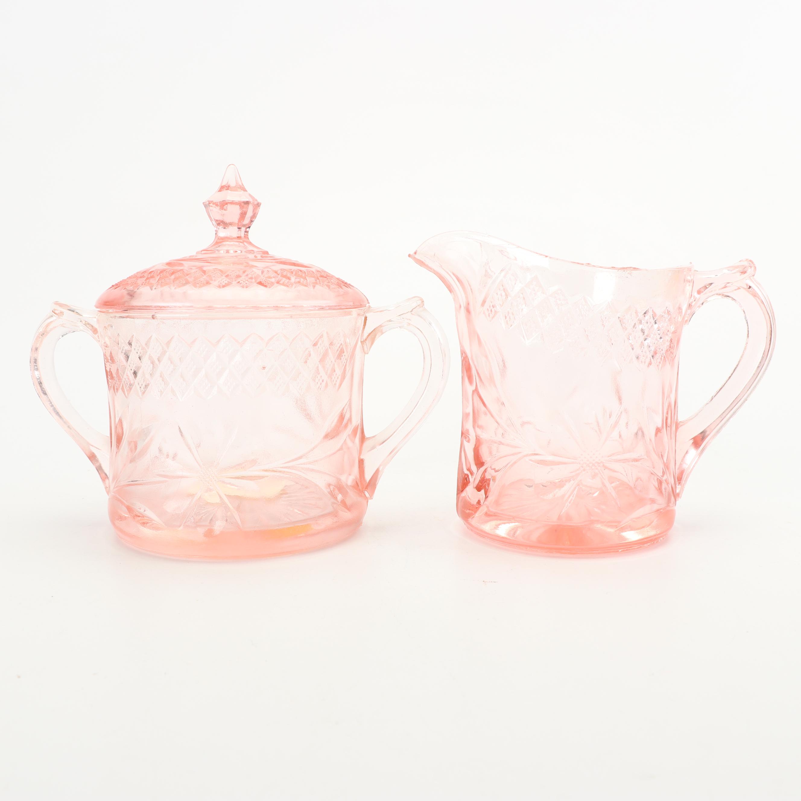 Pink Depression Glass Serveware including US Glass "Floral and Diamond"