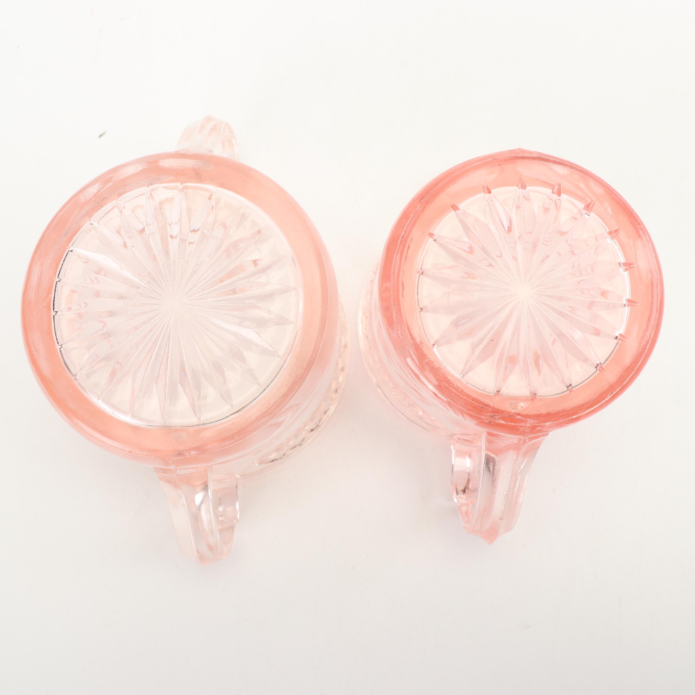 Pink Depression Glass Serveware including US Glass "Floral and Diamond"