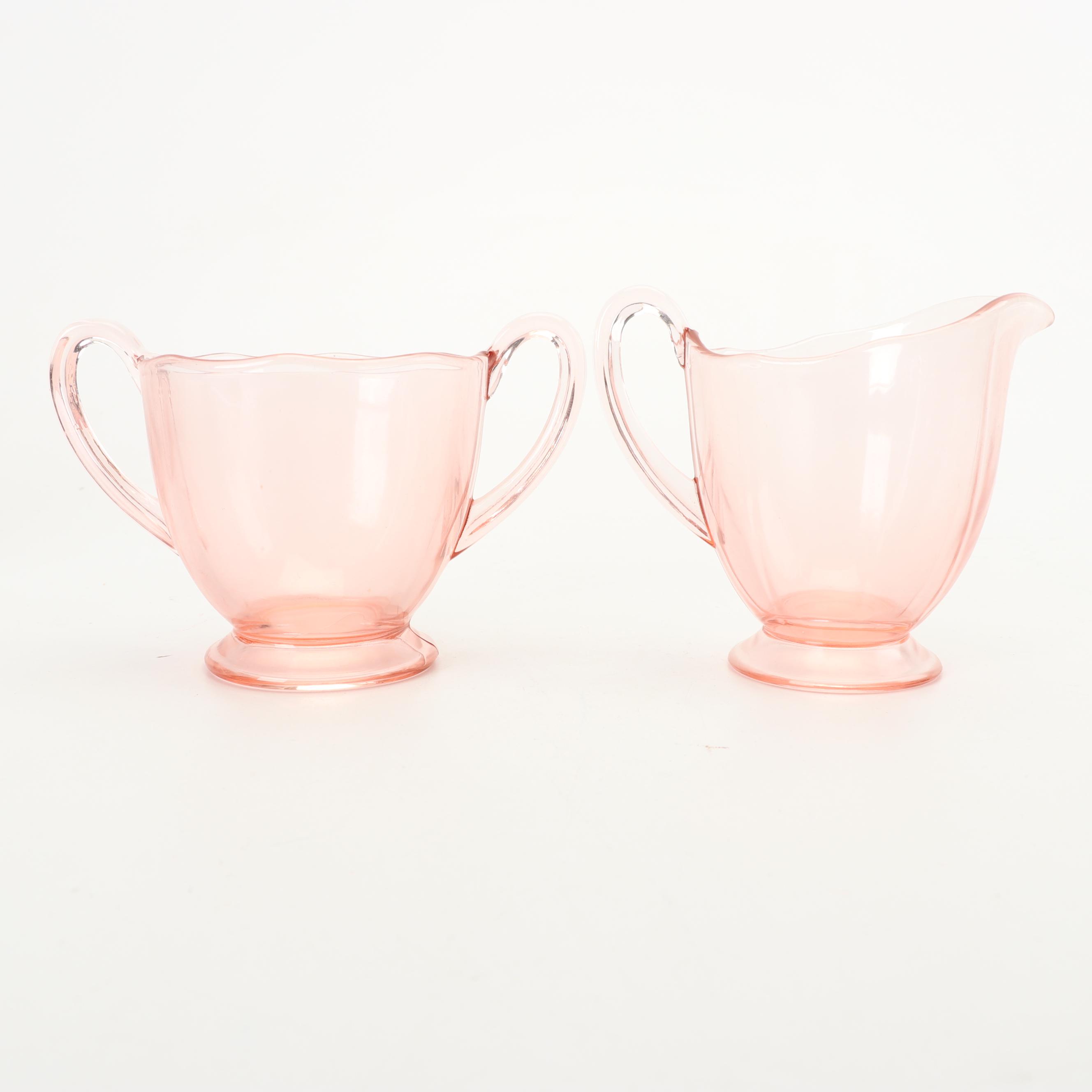 Pink Depression Glass Serveware including US Glass "Floral and Diamond"