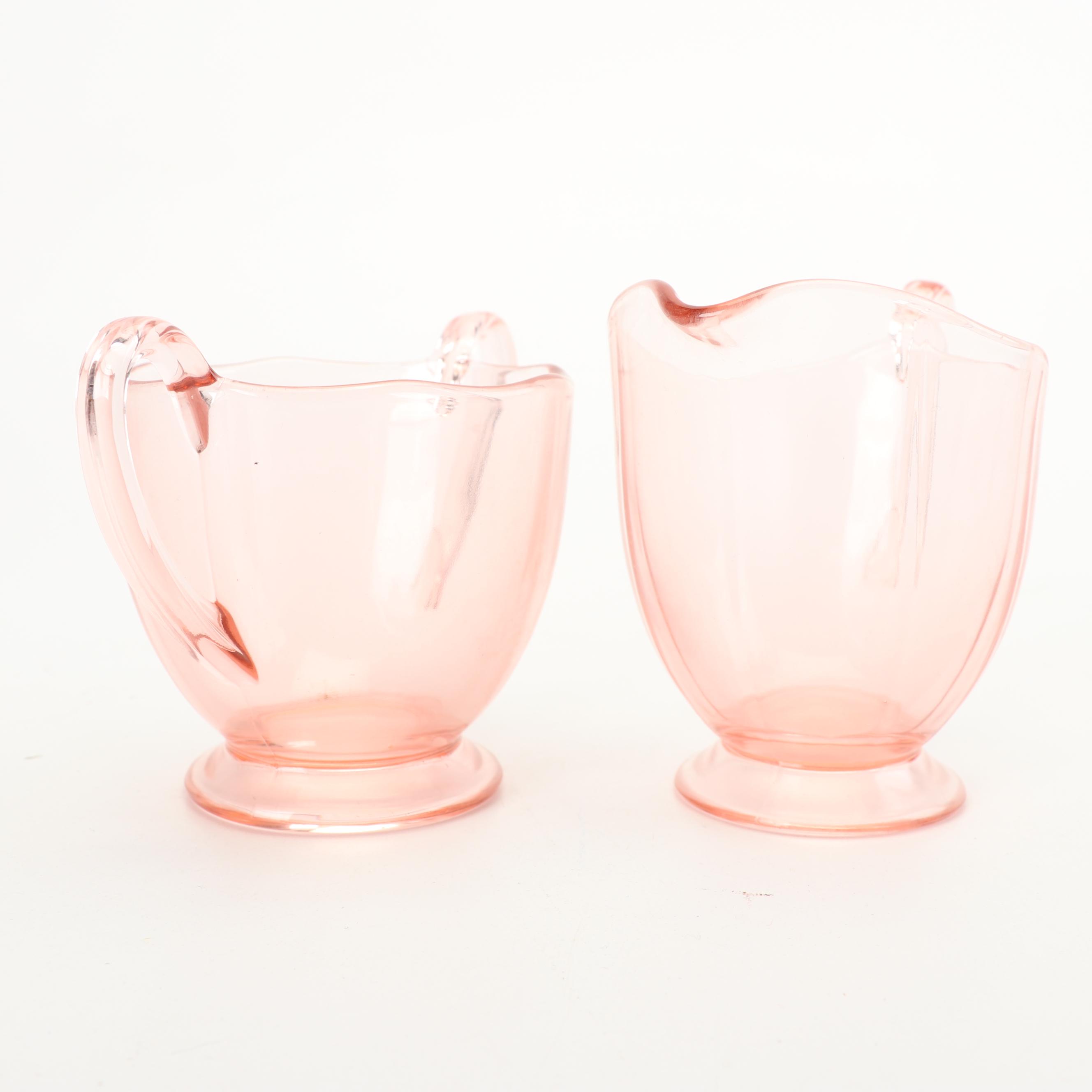 Pink Depression Glass Serveware including US Glass "Floral and Diamond"