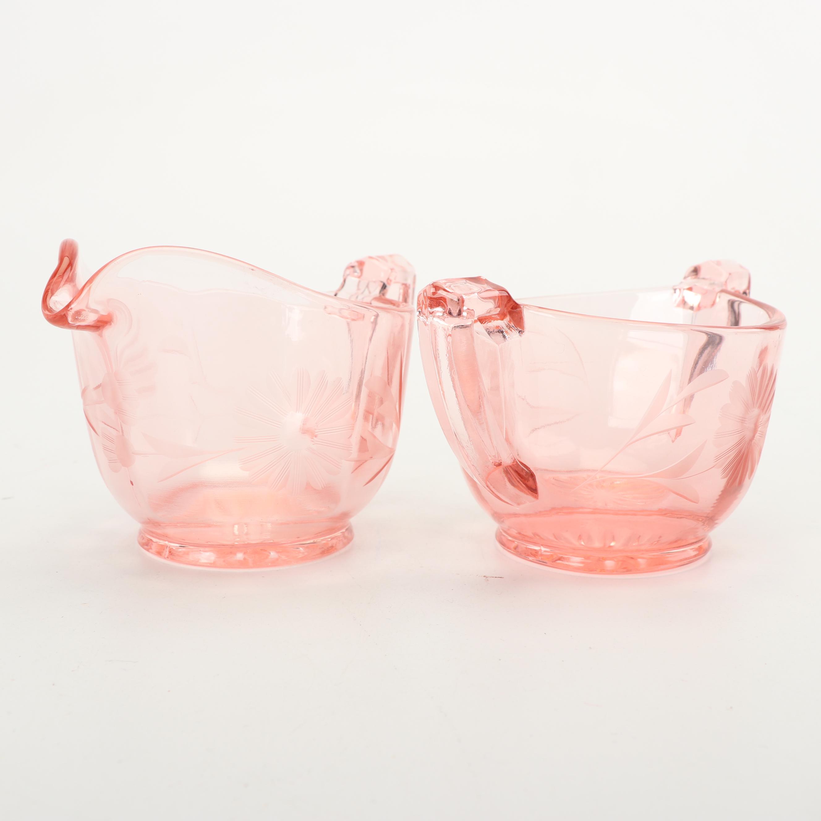Pink Depression Glass Serveware including US Glass "Floral and Diamond"