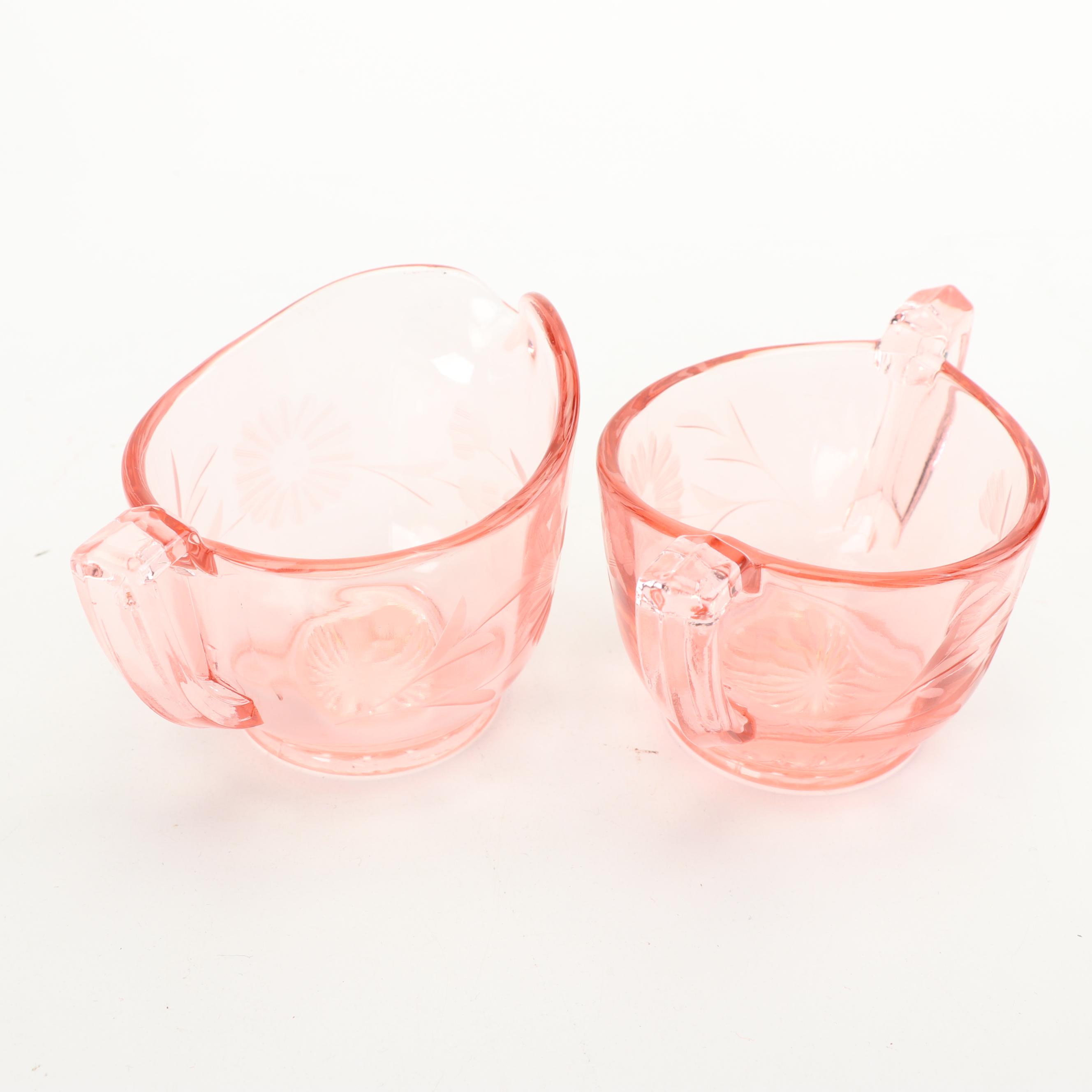 Pink Depression Glass Serveware including US Glass "Floral and Diamond"