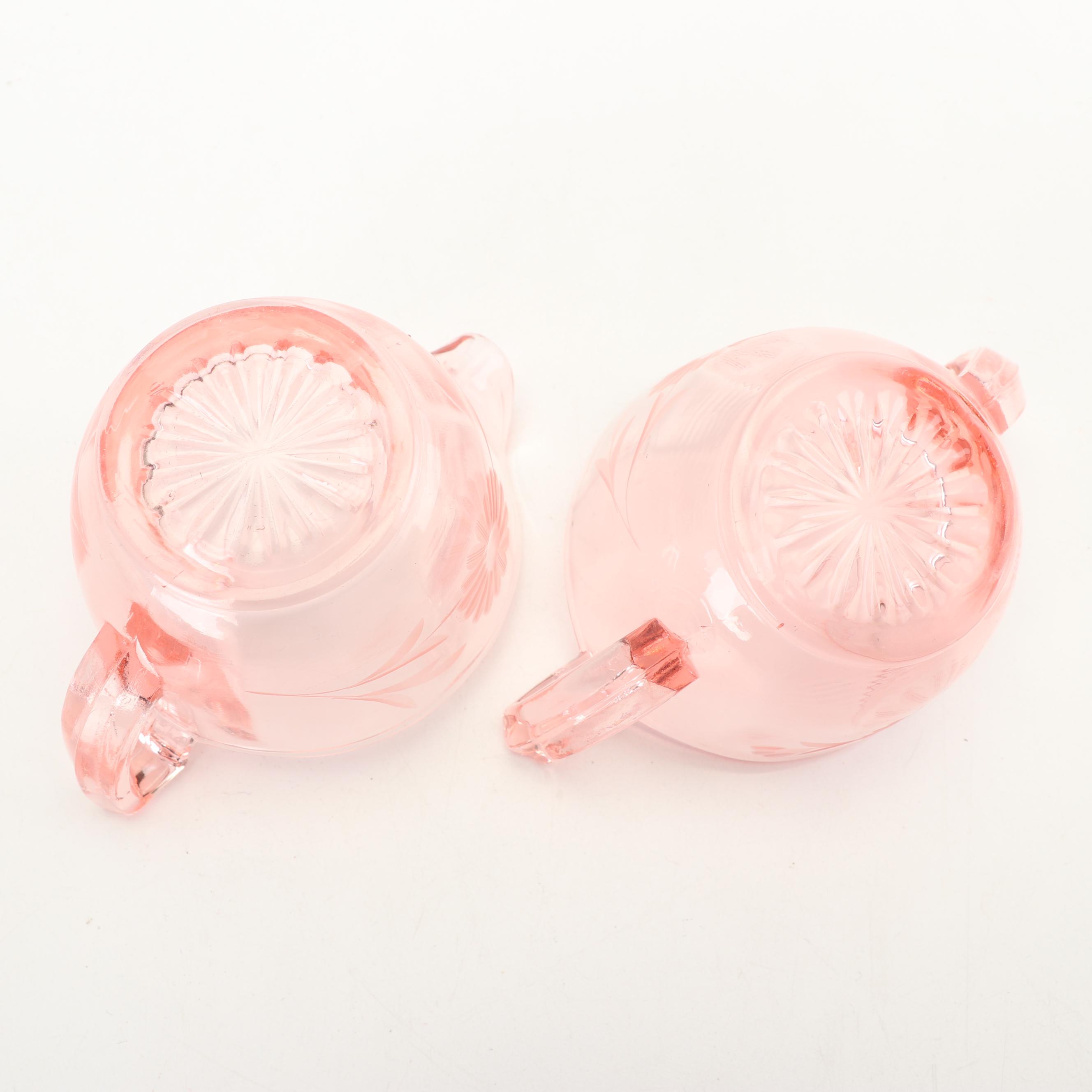 Pink Depression Glass Serveware including US Glass "Floral and Diamond"