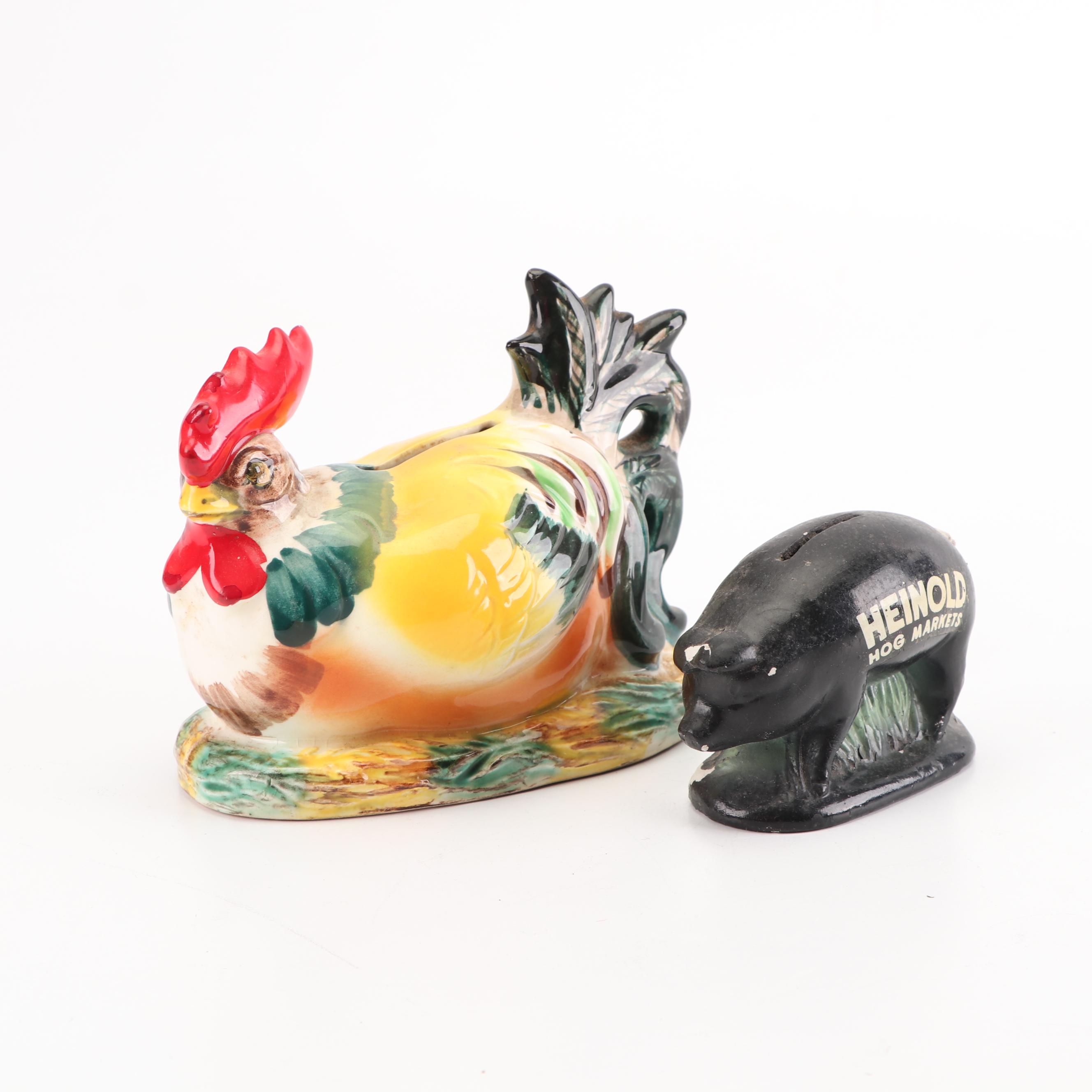 Tin Litho Globe, Ceramic Uncle Sam and Other Coin Banks