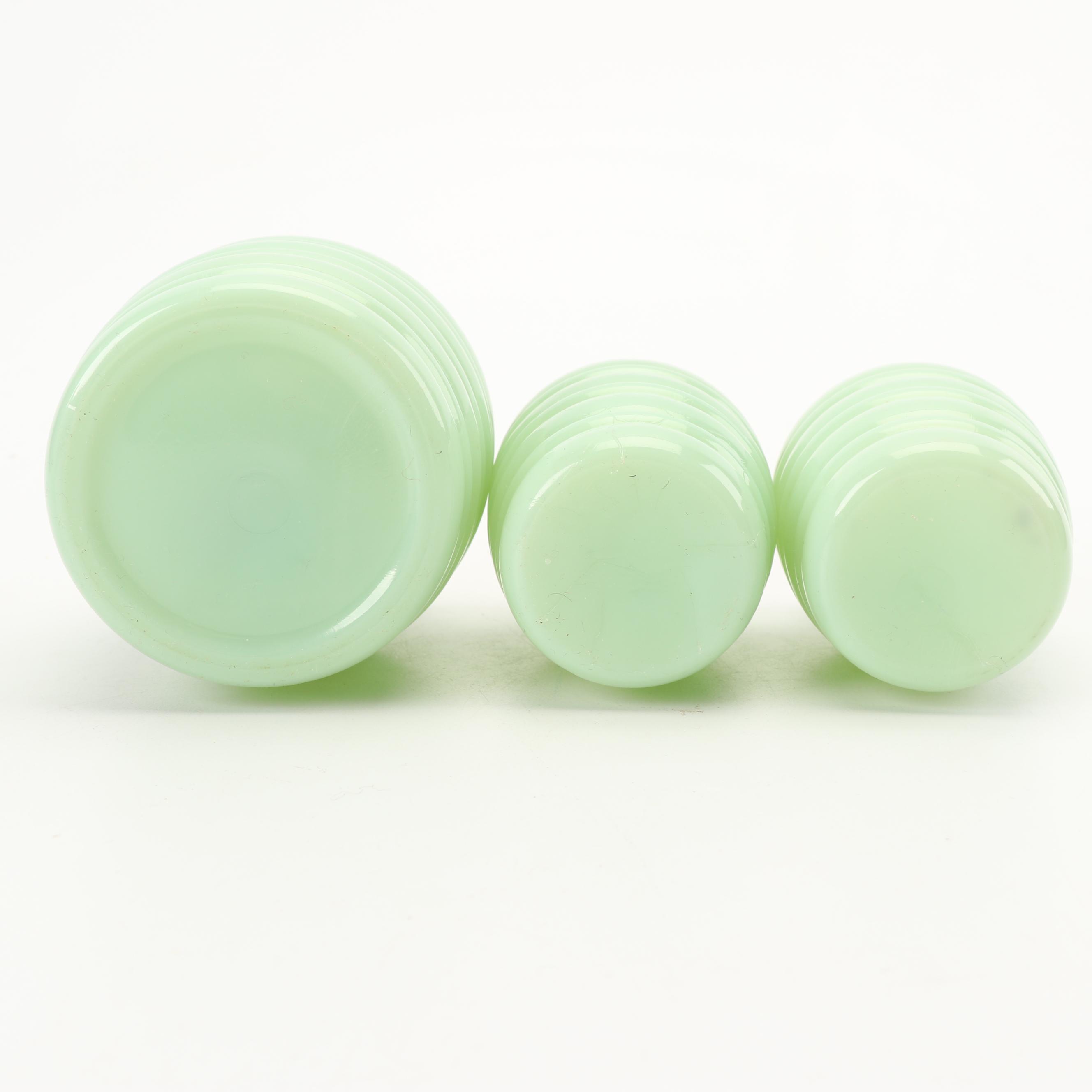 Anchor Hocking "Jade-ite" Drip Jar and Shakers with Other Jadeite Shakers