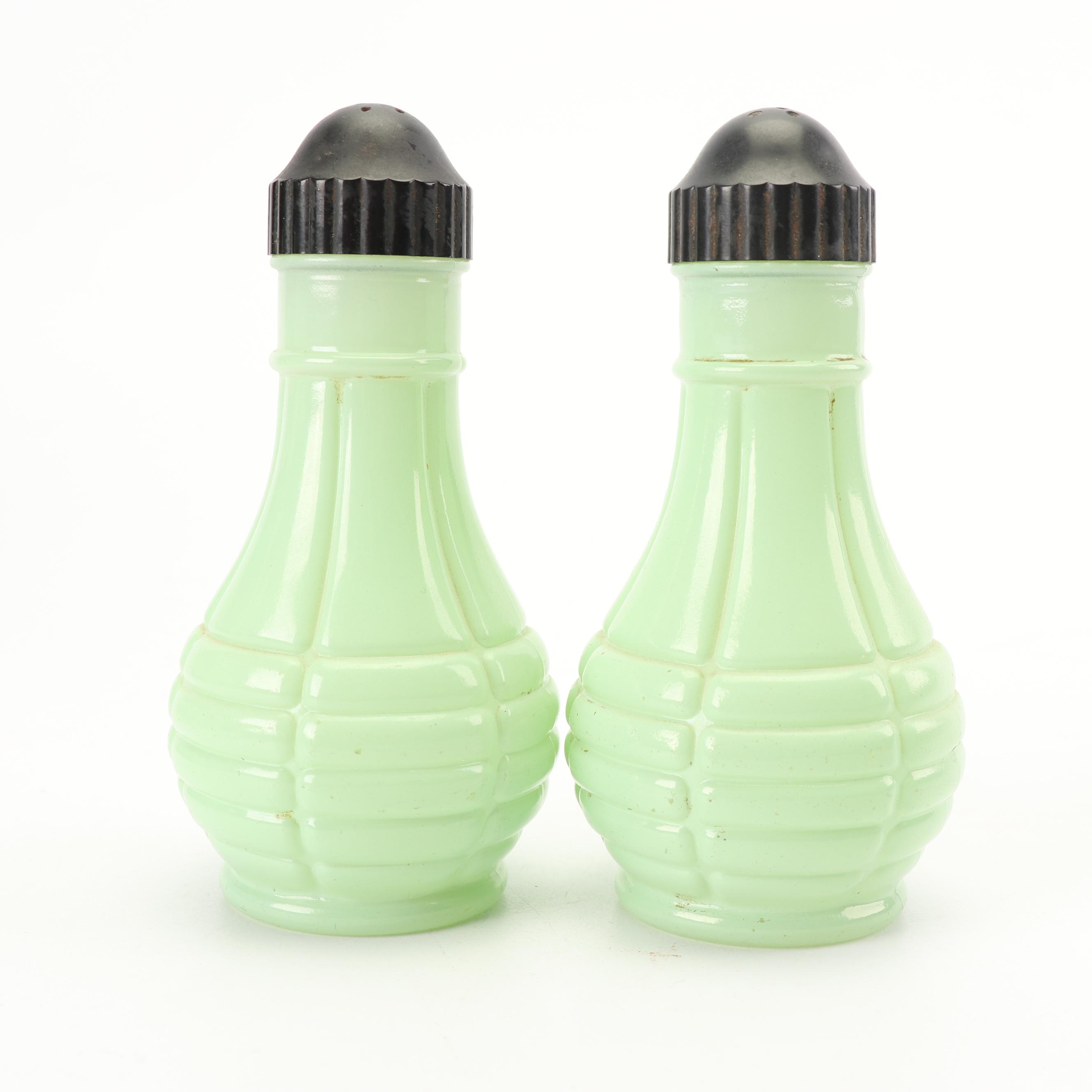 Anchor Hocking "Jade-ite" Drip Jar and Shakers with Other Jadeite Shakers