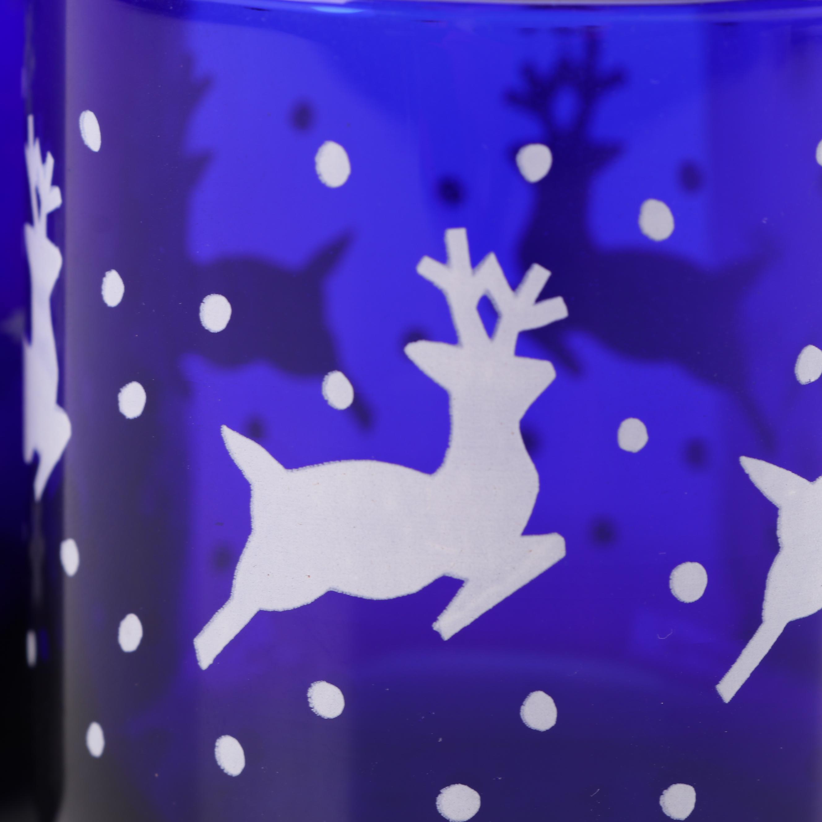 Vintage Cobalt Star, Snowflake and Reindeer Motif Glassware featuring Libbey