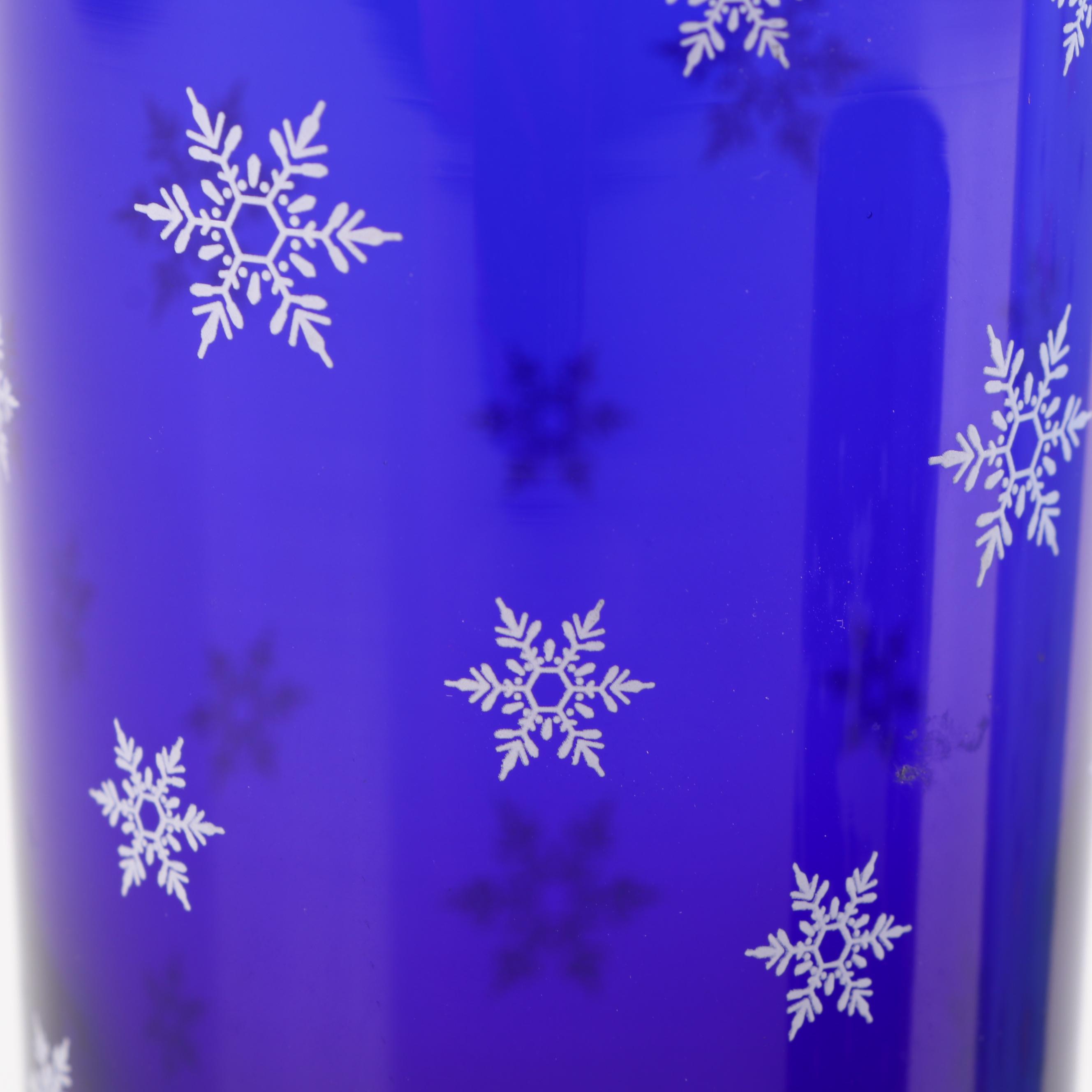 Vintage Cobalt Star, Snowflake and Reindeer Motif Glassware featuring Libbey
