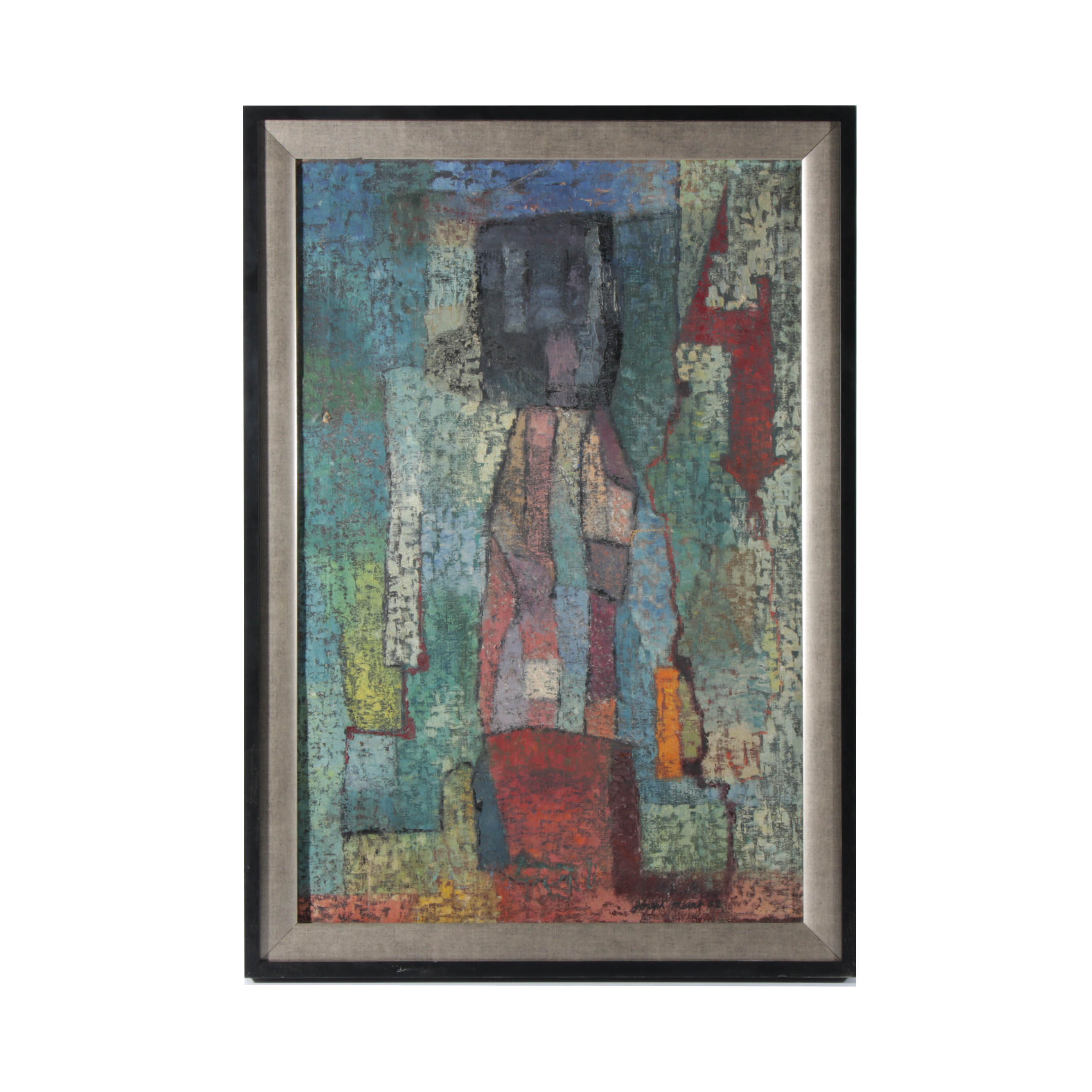 Joseph Meert 1952  Abstract Oil Painting "Rock Image"