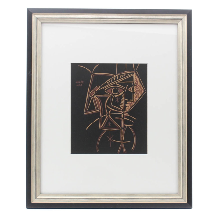 Pablo Picasso Linoleum Cut "Tête de Femme"