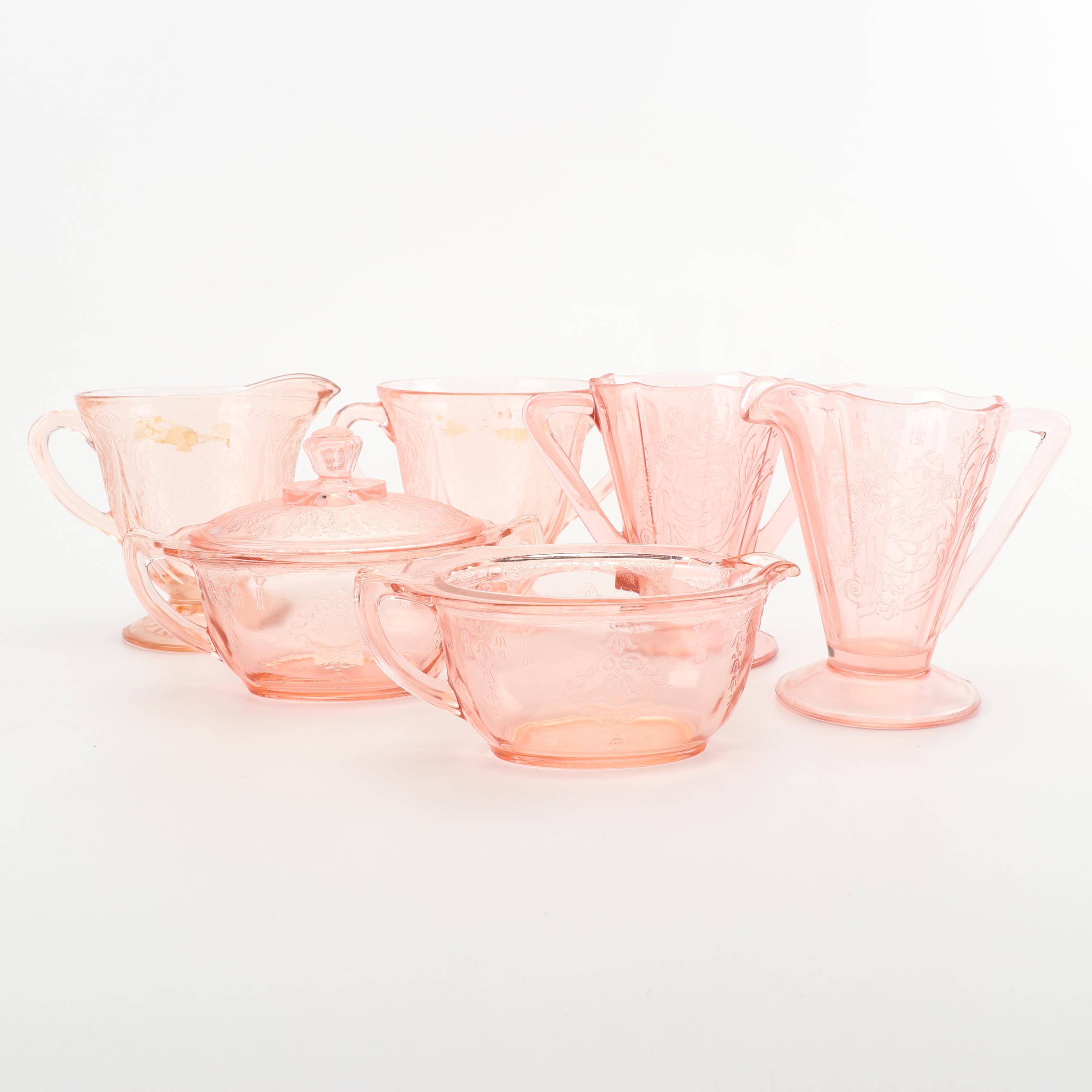 Pink Depression Glass Serveware including Hazel-Atlas "Royal Lace"