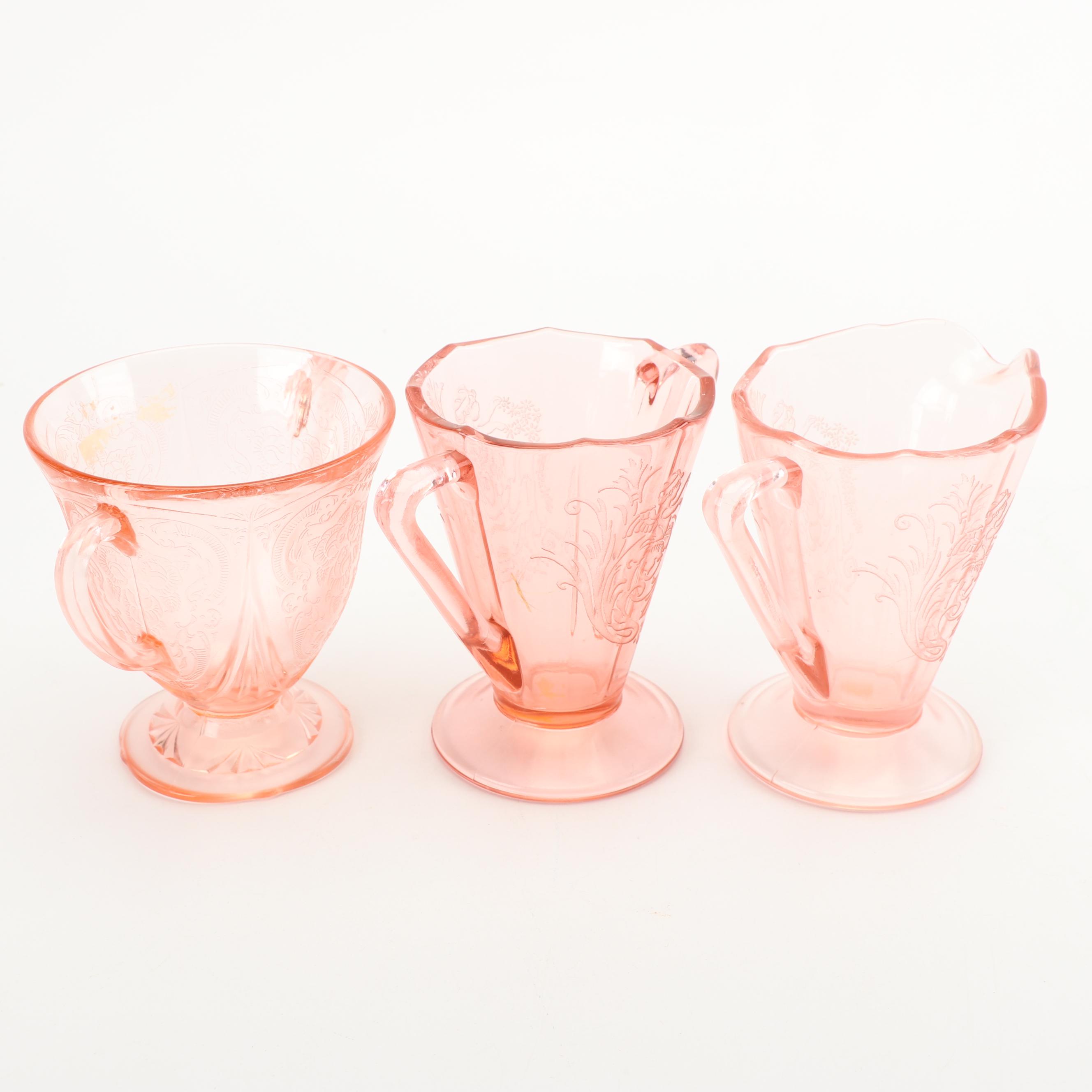 Pink Depression Glass Serveware including Hazel-Atlas "Royal Lace"