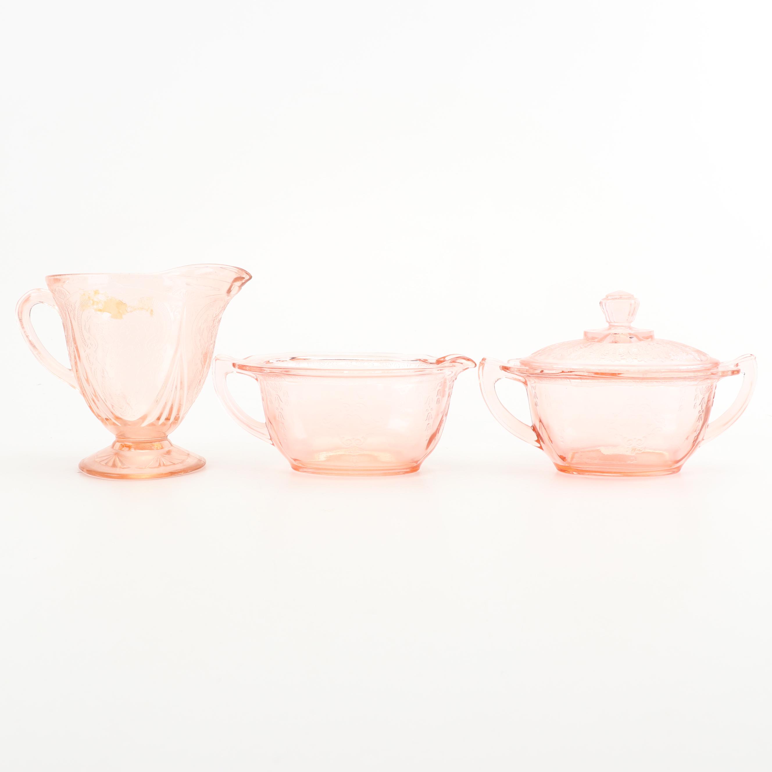 Pink Depression Glass Serveware including Hazel-Atlas "Royal Lace"