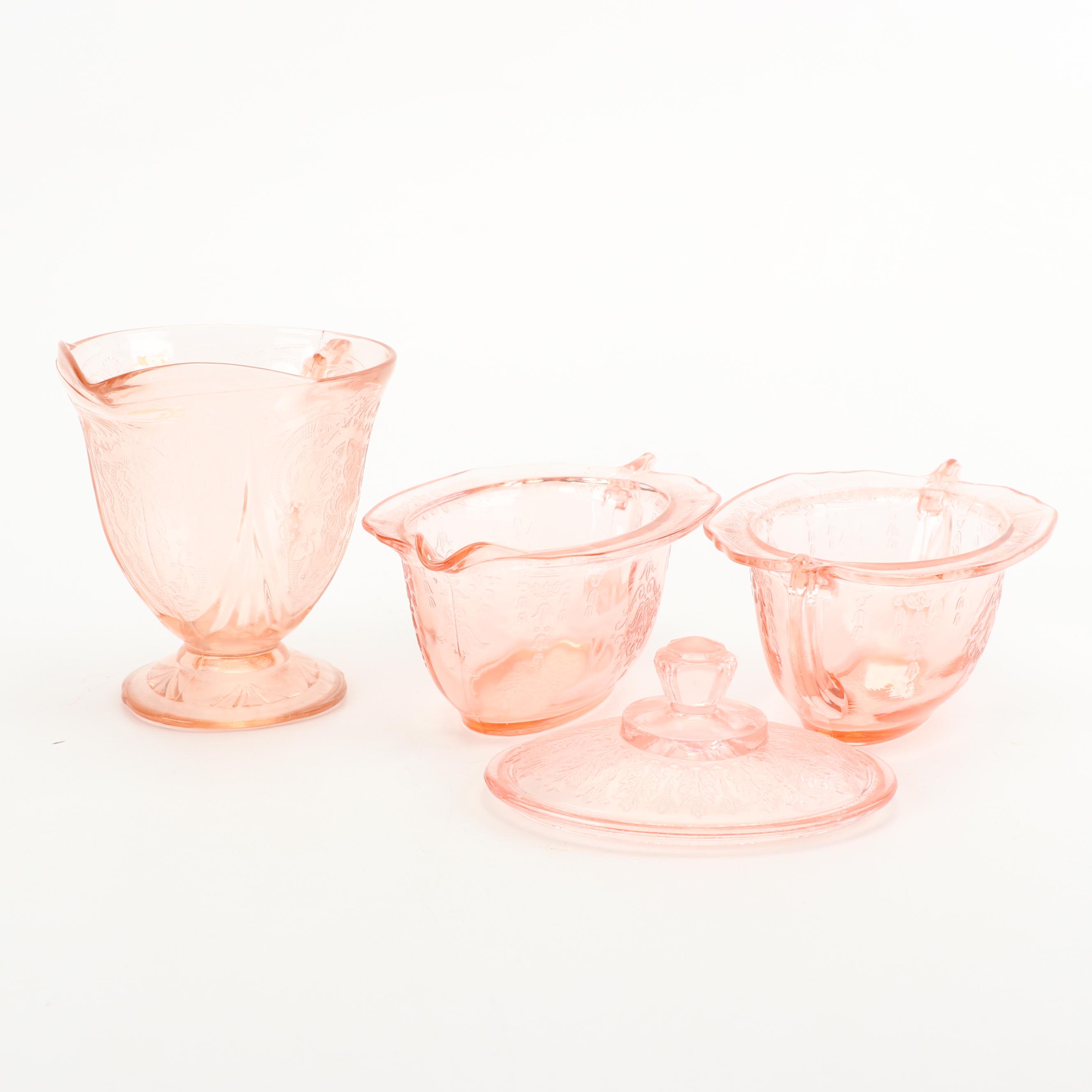 Pink Depression Glass Serveware including Hazel-Atlas "Royal Lace"