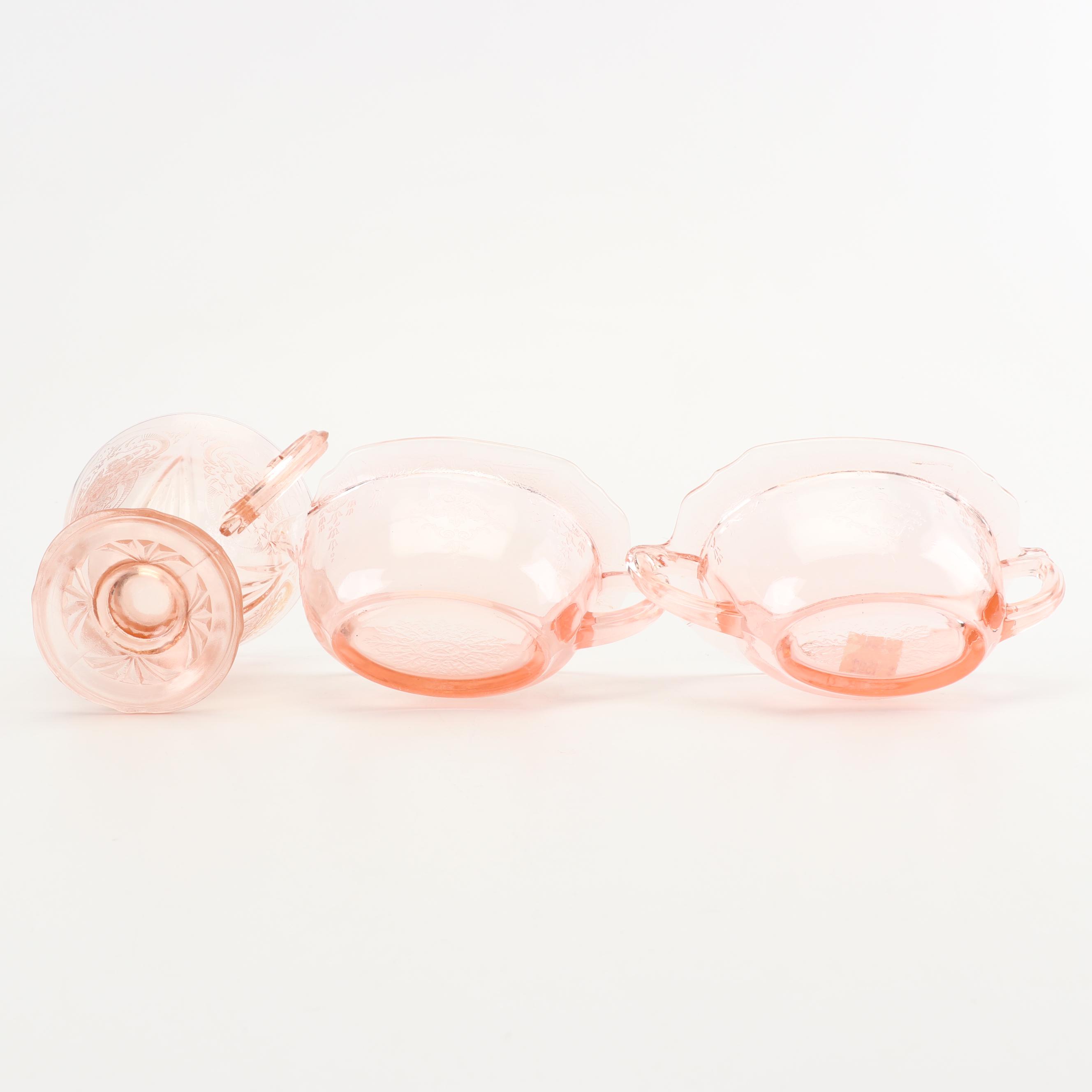 Pink Depression Glass Serveware including Hazel-Atlas "Royal Lace"