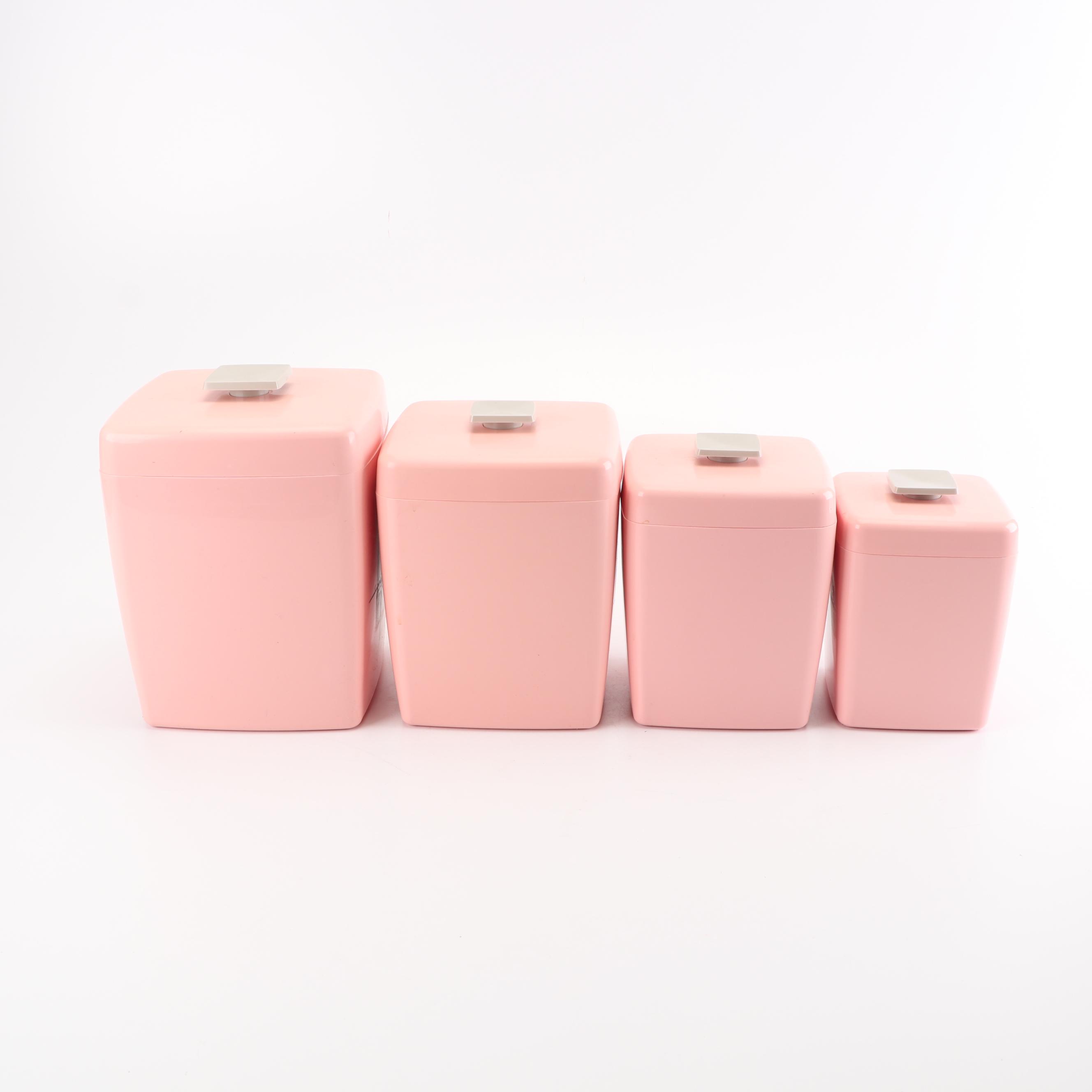 Pink Plastic Kitchen Canisters, Mid-Century