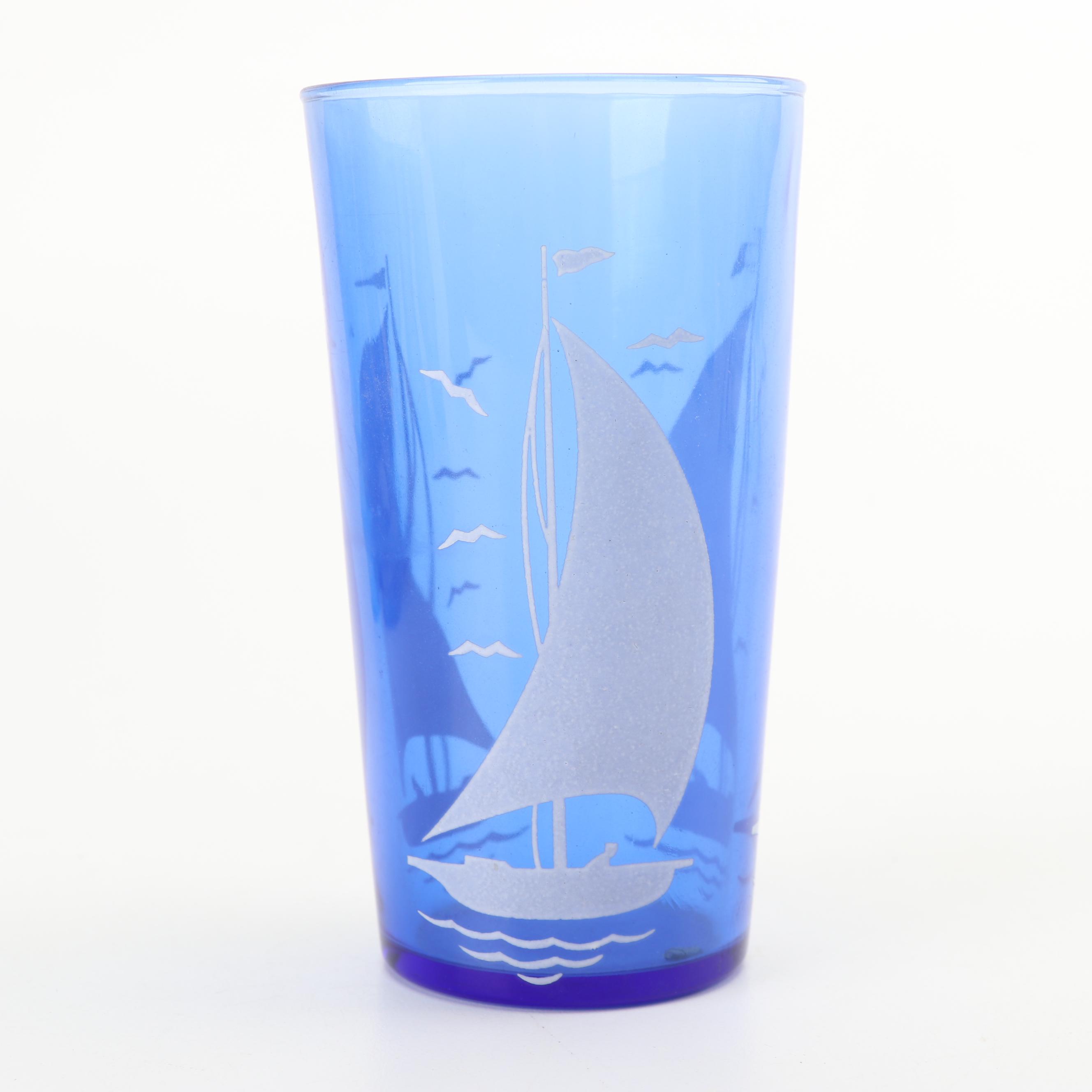 Hazel-Atlas "Ships" Iced Tea Glasses with Ship's Wheel Style Caddy