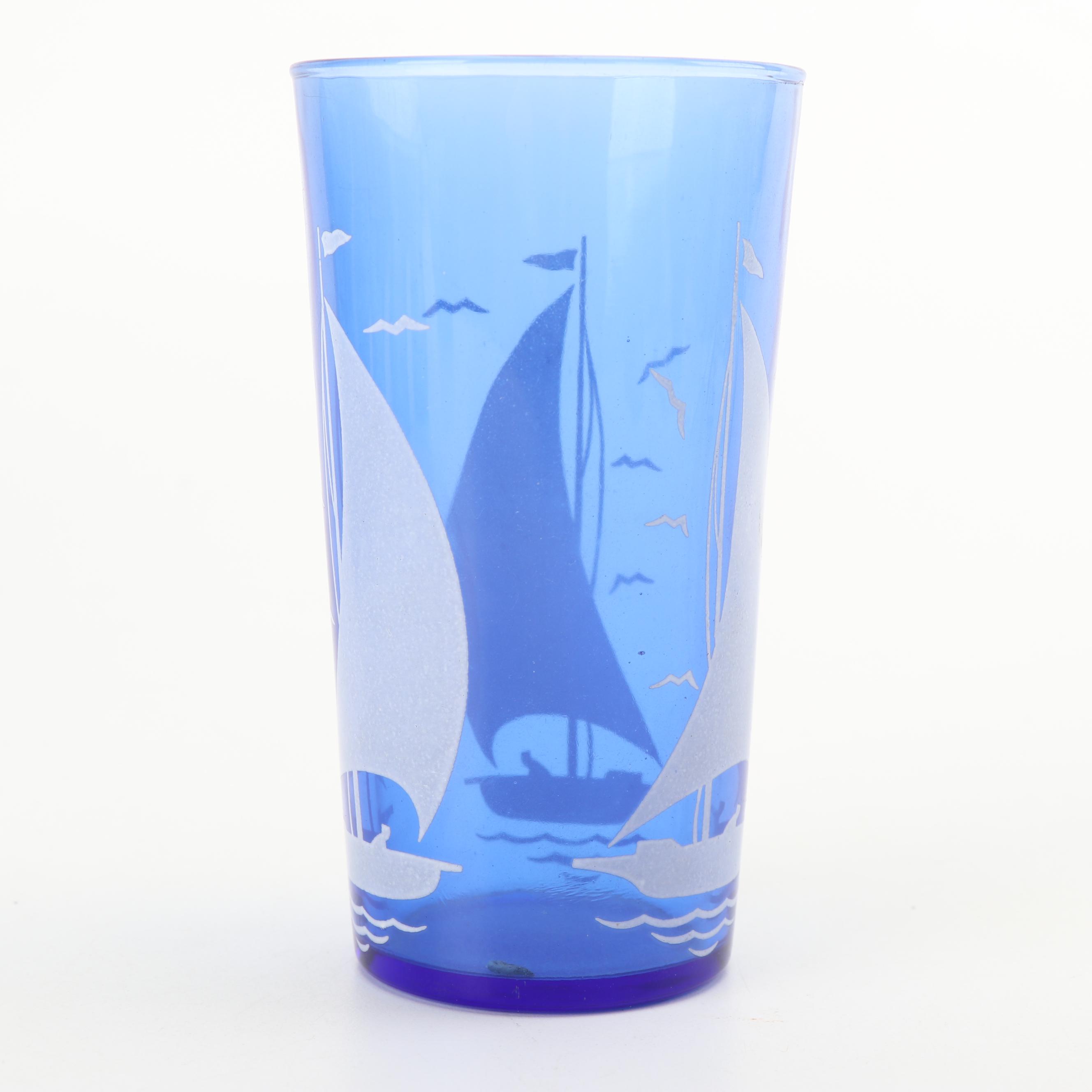 Hazel-Atlas "Ships" Iced Tea Glasses with Ship's Wheel Style Caddy