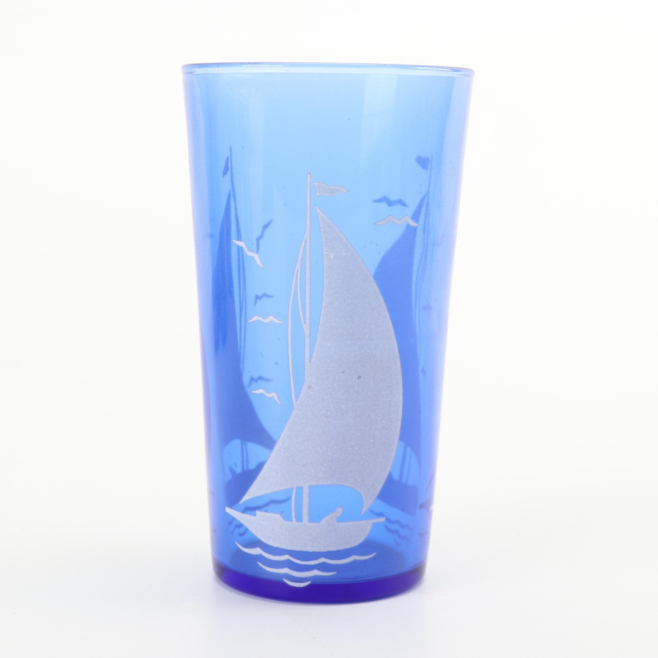 Hazel-Atlas "Ships" Iced Tea Glasses with Ship's Wheel Style Caddy