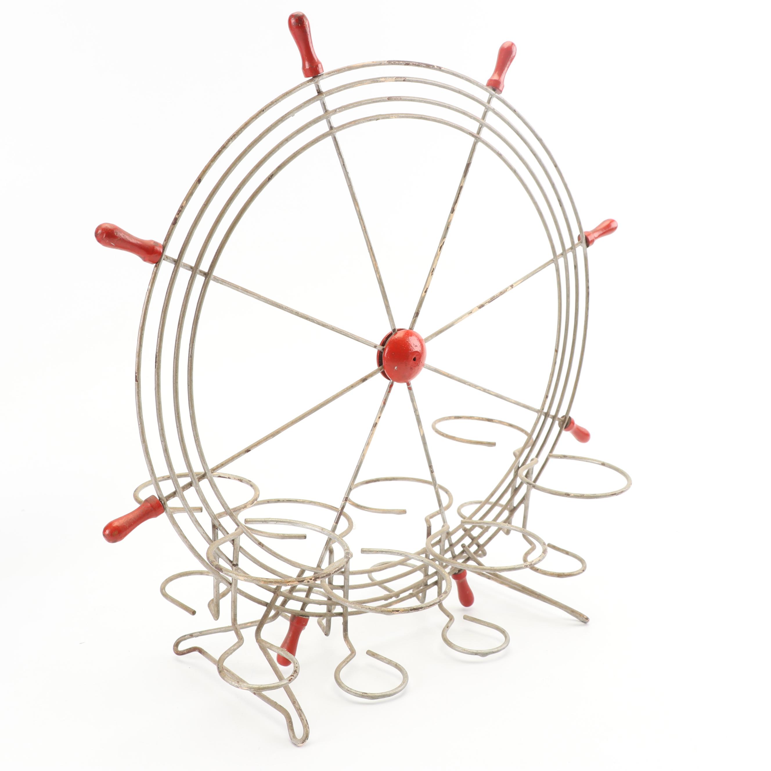 Hazel-Atlas "Ships" Iced Tea Glasses with Ship's Wheel Style Caddy