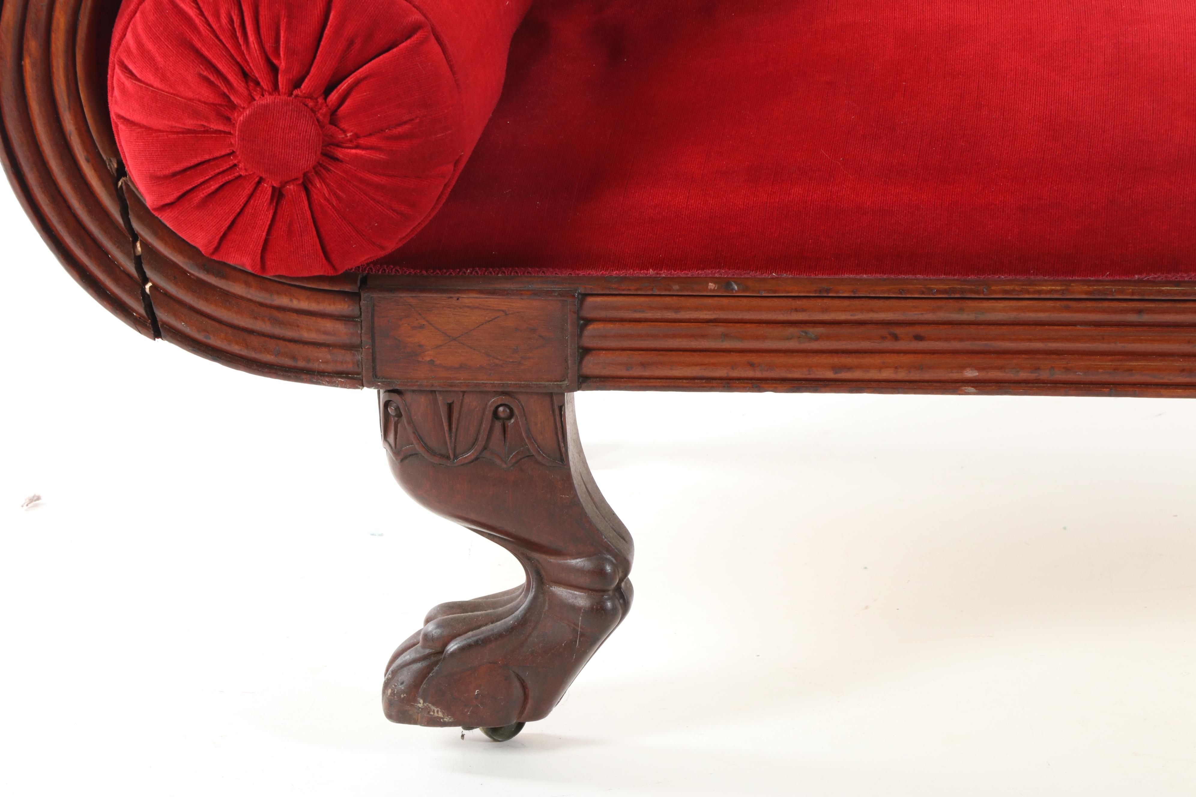 American Empire Style Button-Tufted Upholstered Chaise Lounge, Early 20th C.