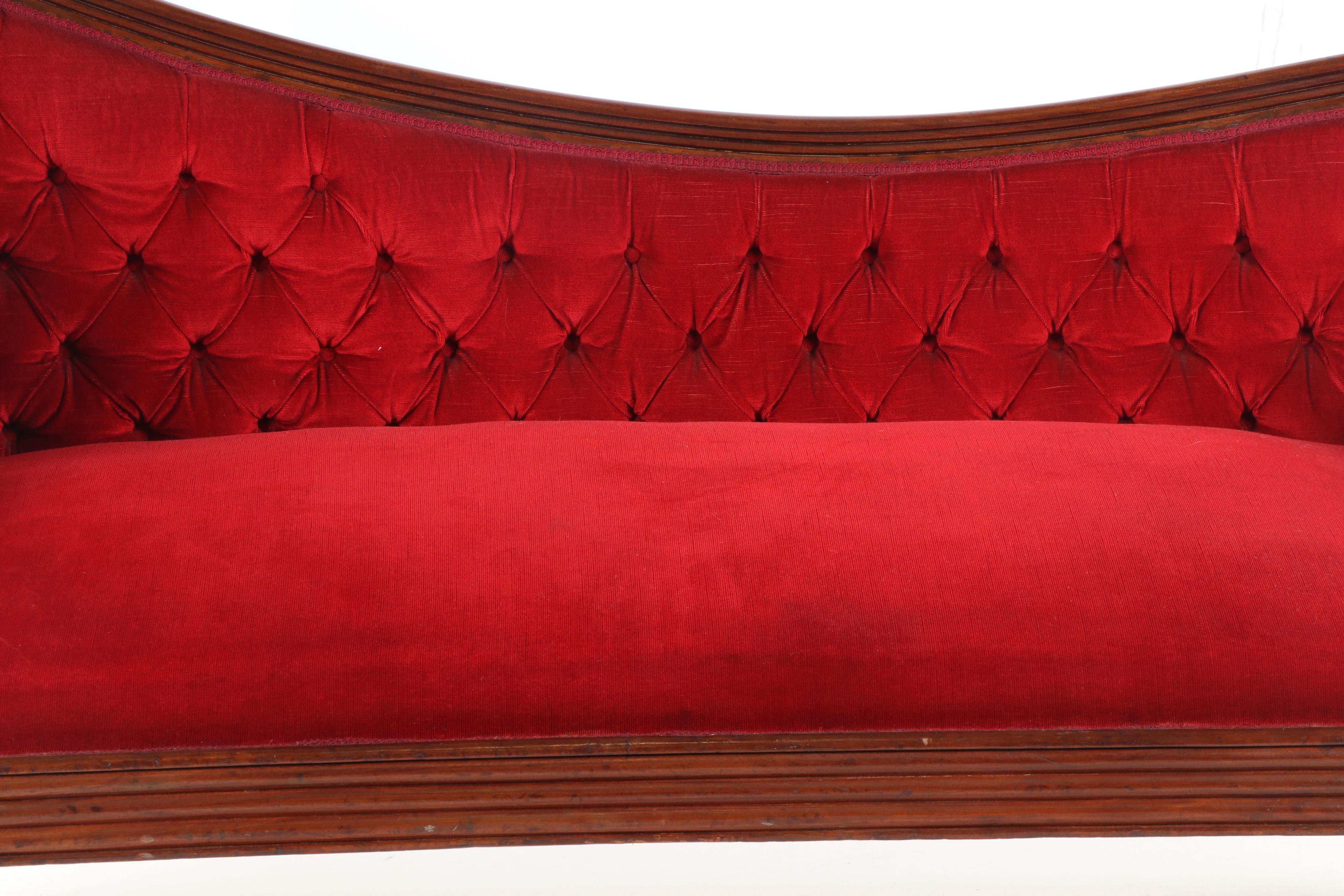 American Empire Style Button-Tufted Upholstered Chaise Lounge, Early 20th C.