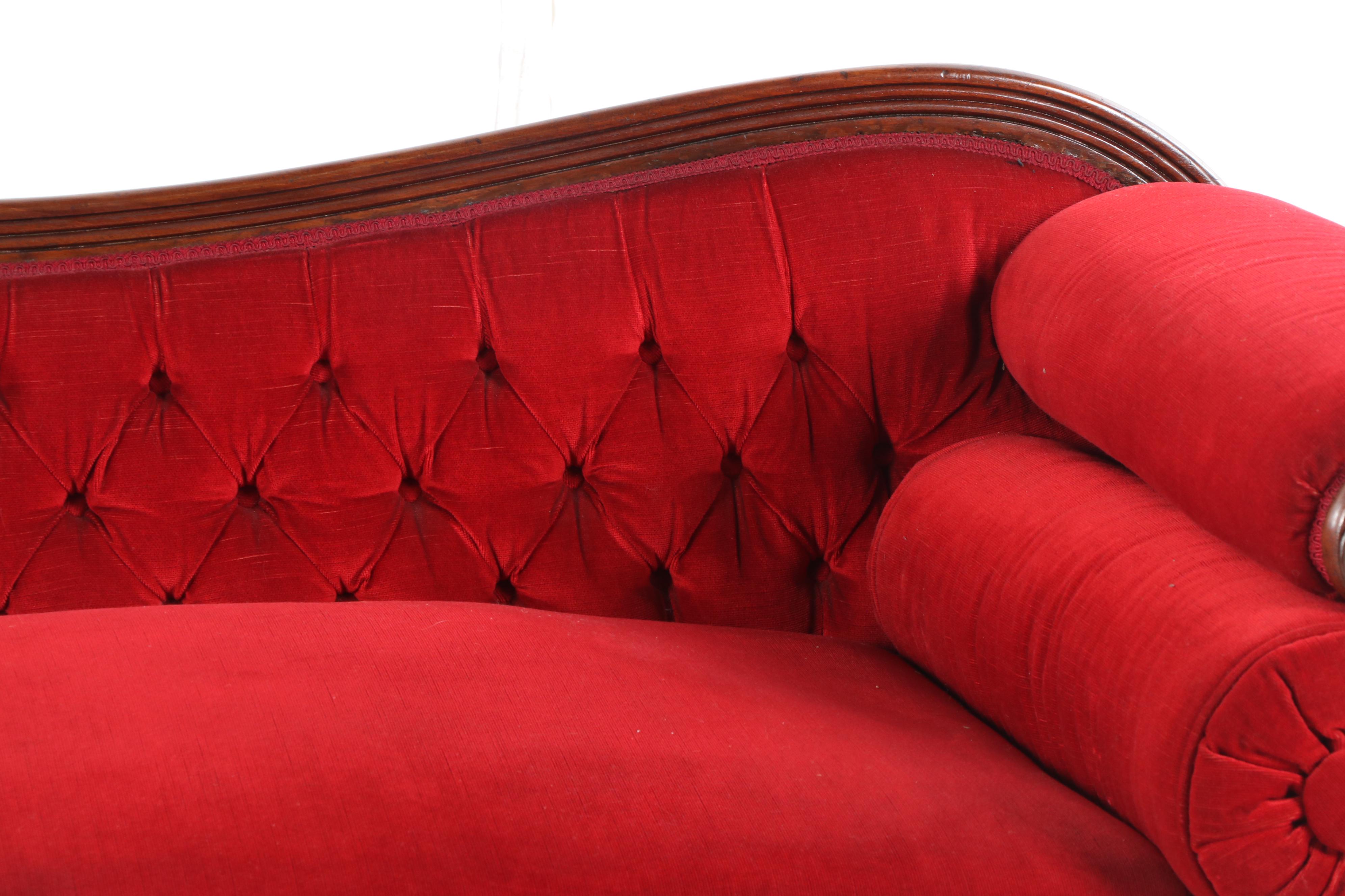 American Empire Style Button-Tufted Upholstered Chaise Lounge, Early 20th C.