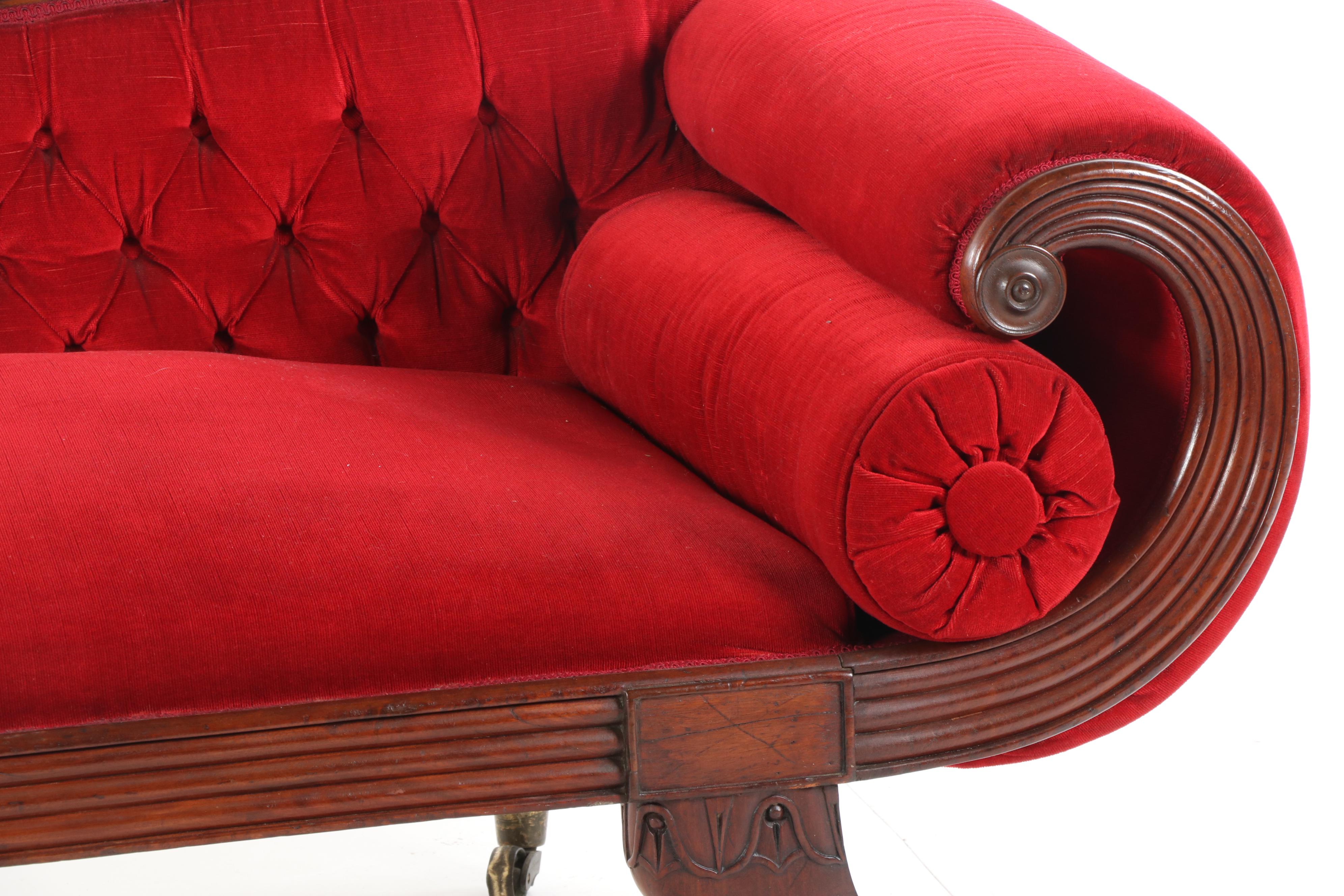 American Empire Style Button-Tufted Upholstered Chaise Lounge, Early 20th C.