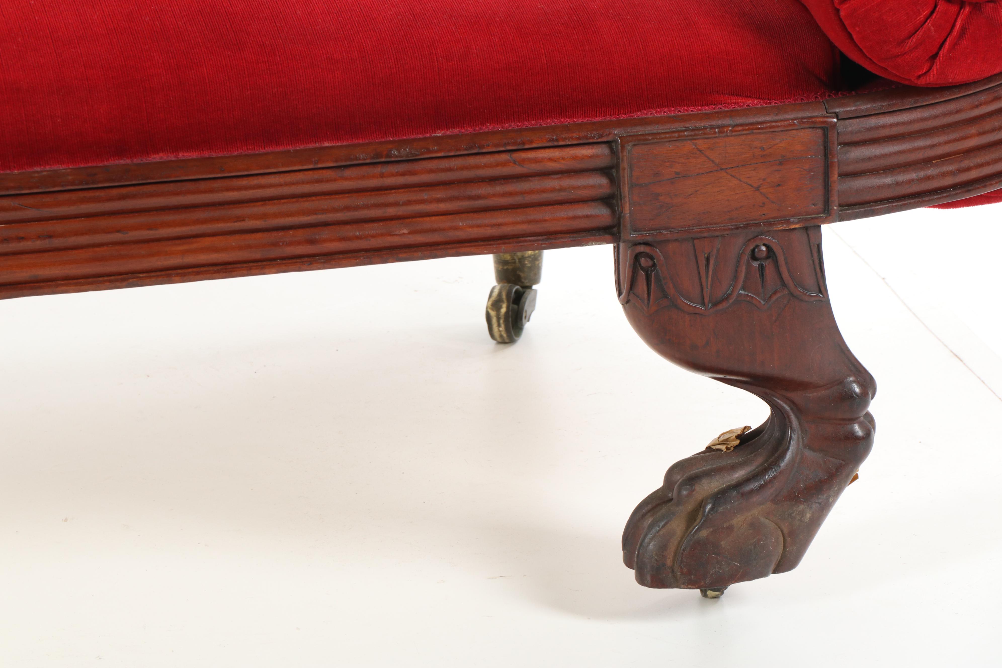 American Empire Style Button-Tufted Upholstered Chaise Lounge, Early 20th C.