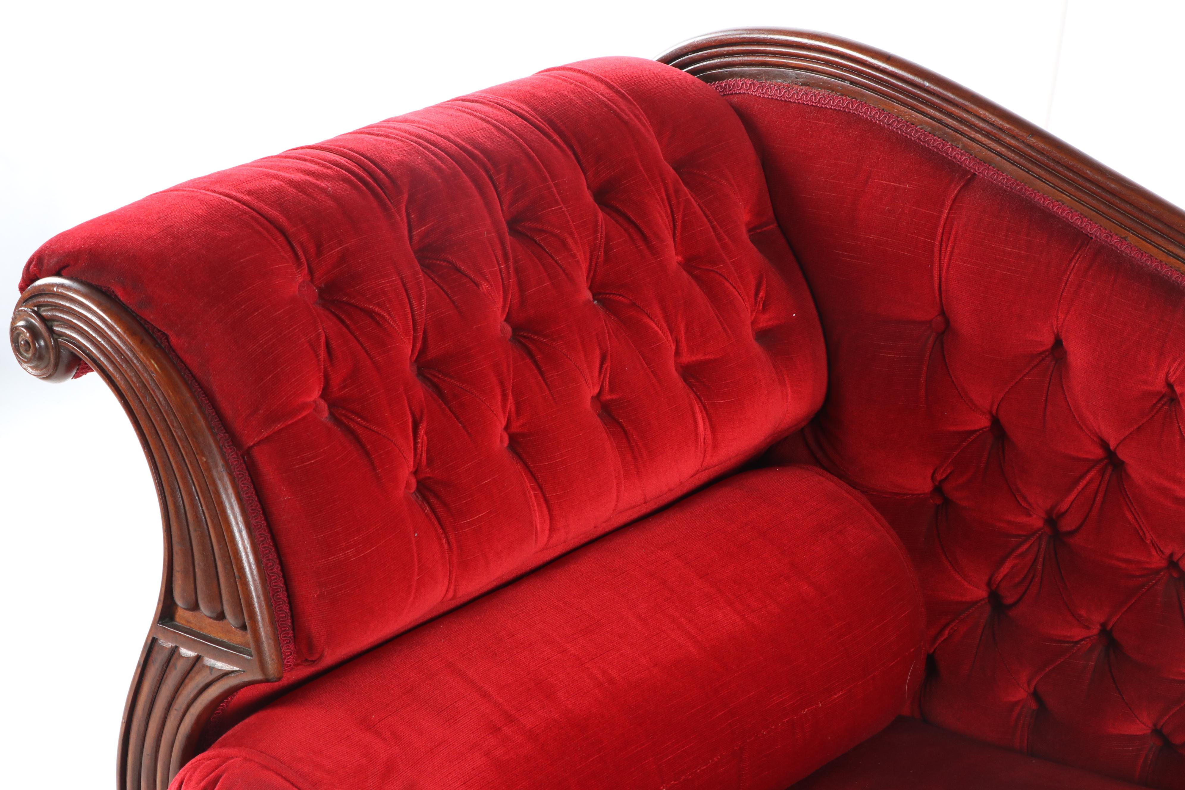 American Empire Style Button-Tufted Upholstered Chaise Lounge, Early 20th C.
